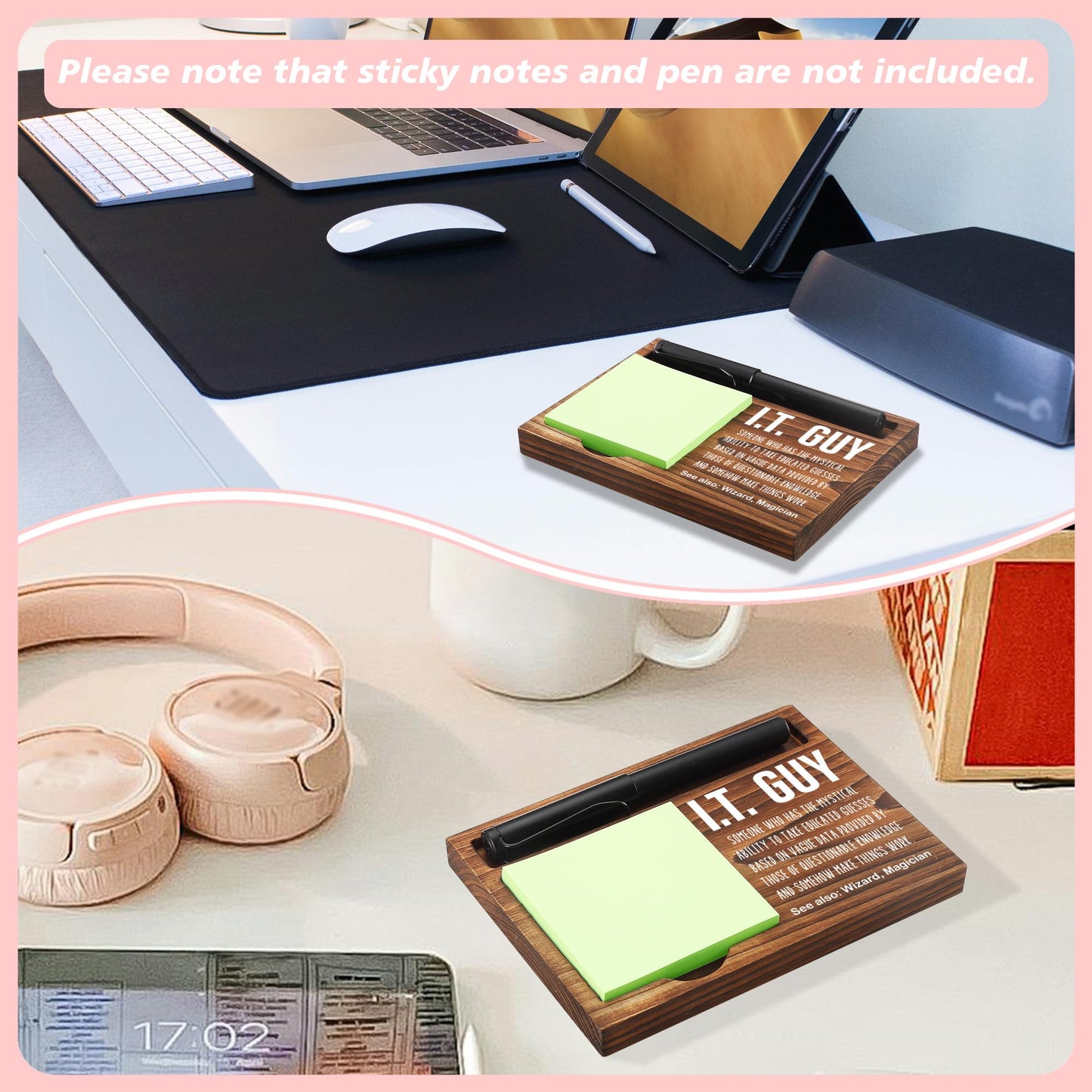 Funny I.T. Guy Sticky Note Holder Wooden Notepad & Pen Holder 6.5" x 4.7" IT Tech Sticky Note Pad Holder Dispenser for Desk I.T. Guy Definition for Tech Support Work Appreciation Gifts, NPA243