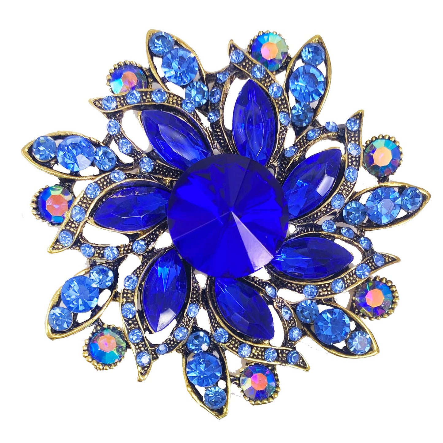LAXPICOL Vintage Women's Blue Austrian Crystal Elegant Flower Brooch Wedding Broach Pin