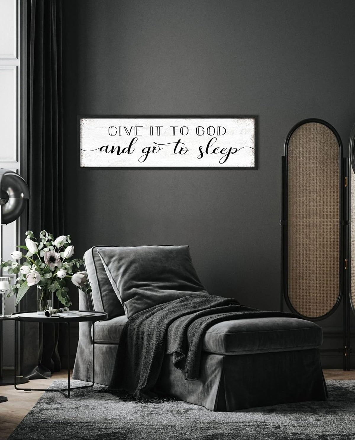 Give It to God and Go to Sleep Sign: Farmhouse Bedroom Wall Decor Above Bed Rustic Country Master Bedroom Framed Hanging Decor Country Plaque 12" x 40"