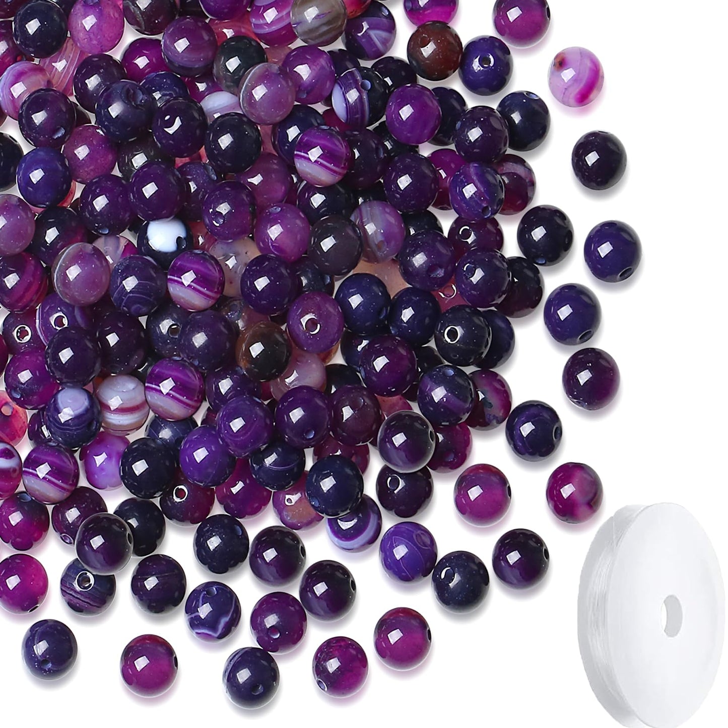 NUKAYAI Natura Purple Striped Agate Beads 100Pcs 8mm Crystal Beads Loose DIY Round Stone Bead for Bracelet Necklace Earrings Making