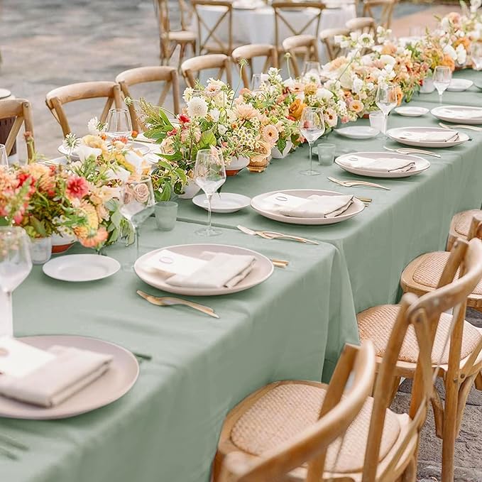 sancua 6 Pack Sage Green Tablecloth 60 x 102 Inch, Rectangle Table Cloth for 6 Feet Tables - Stain and Wrinkle Resistant Washable Polyester Table Cover for Dining Tables, Buffet Parties and Camping