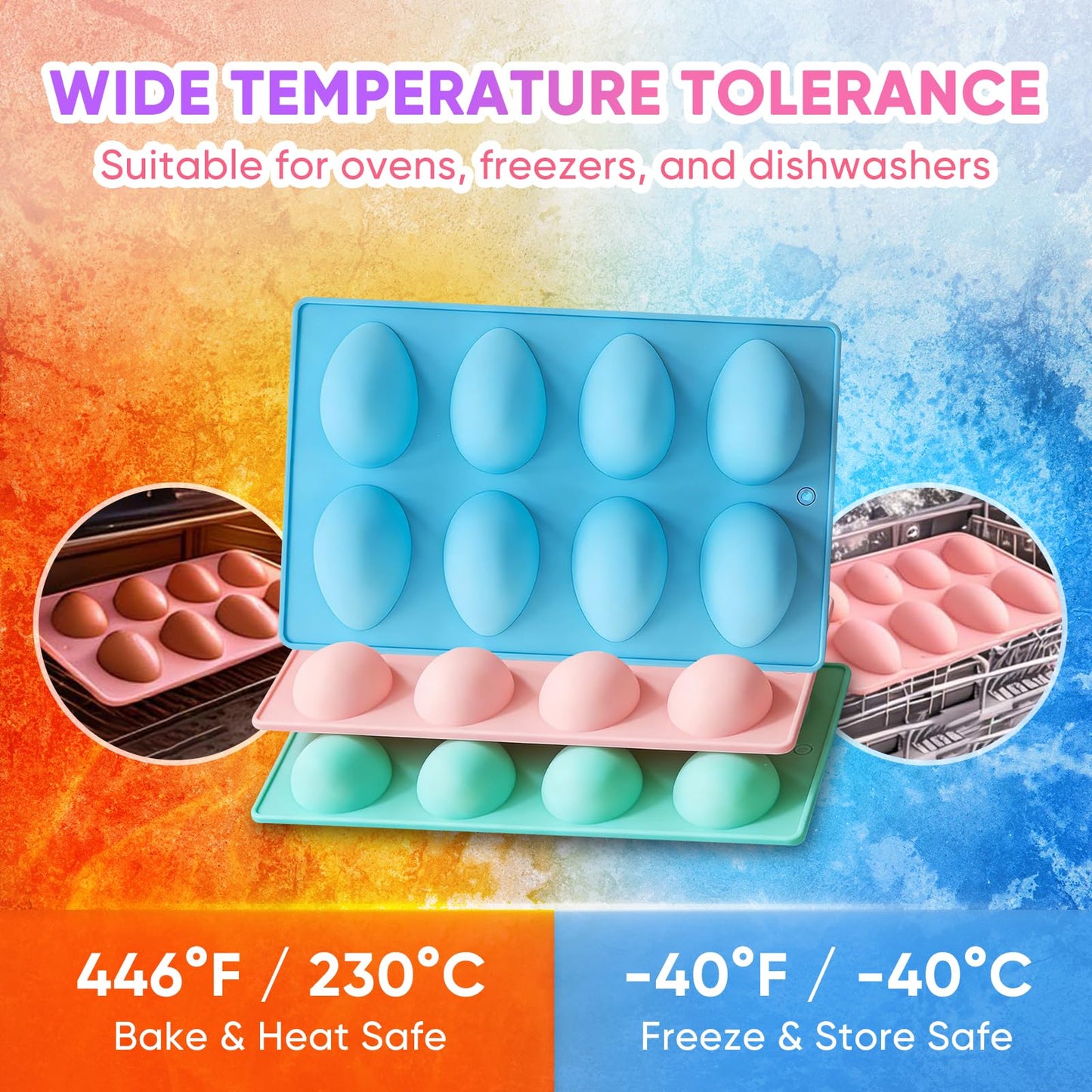 Easter Egg Silicone Molds for Baking,3Pcs 24 Cavity Non-Stick Egg-Shaped Chocolate Mold and Tool Set,Suitable for Candy, Cake Pop,Soap,Ice Cube and Jelly Baking Supplies