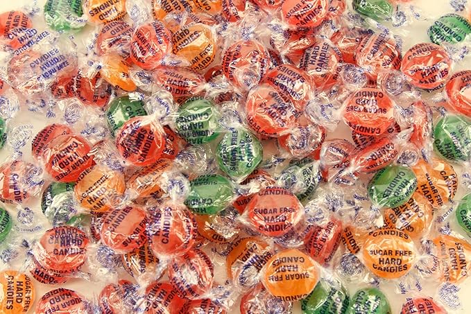Planet Sweets Premium Sugar Free Assorted Fruit Hard Candy Buttons - 8 Ounce - Individually Wrapped Discs Candies