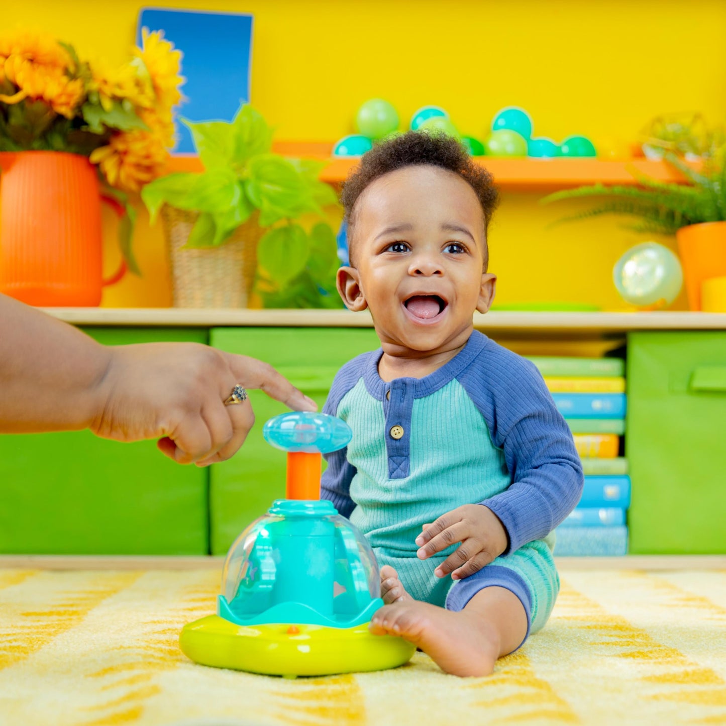 Bright Starts Press & Glow Spinner Cause and Effect Musical Baby Toy, Age 6 Months+