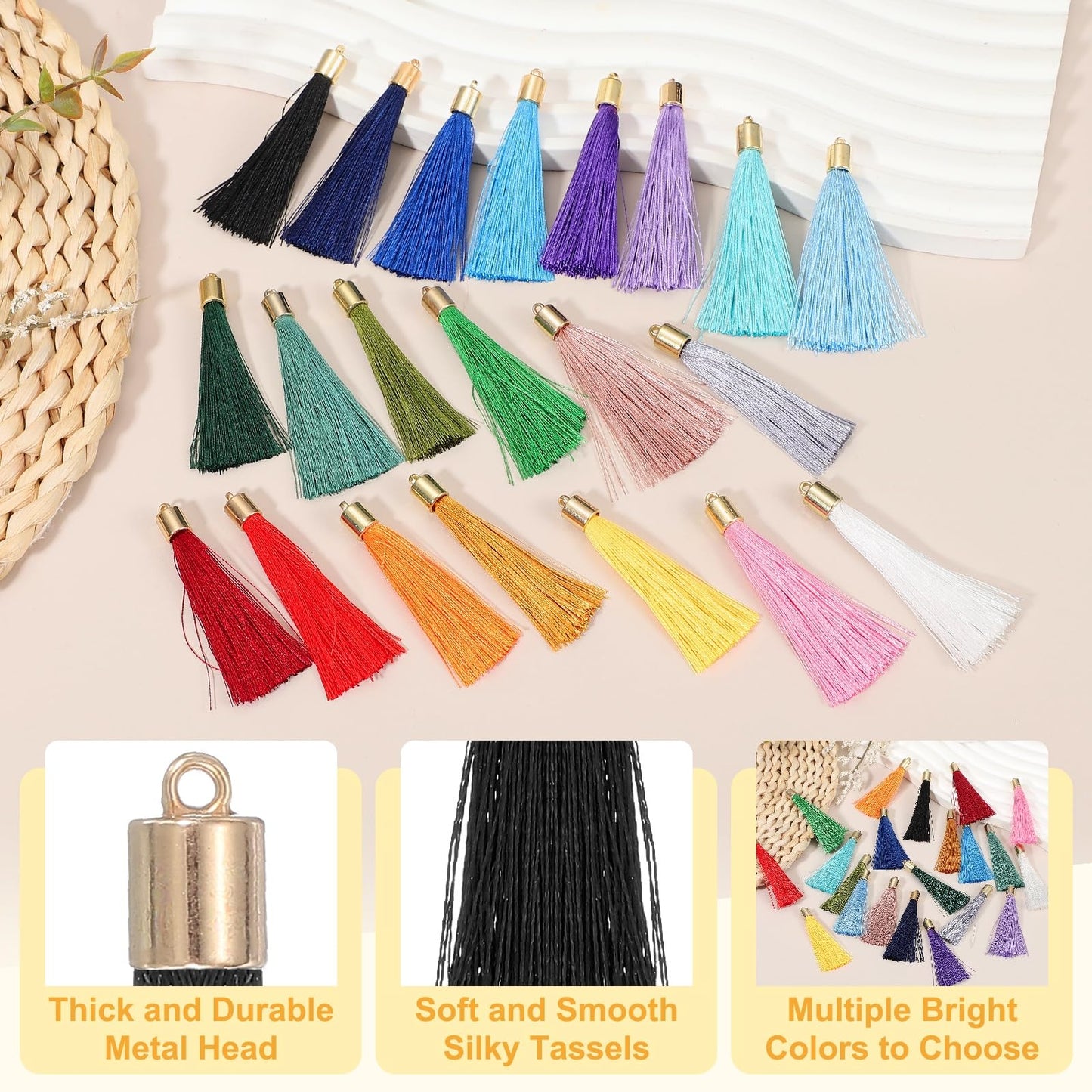 uxcell 100 Pcs Bookmark Tassels with Gold Cap, 2.4" Polyester Silky Tassels Handmade Soft Tassel with Loop for Keychain Jewelry Making Graduation DIY Crafts, Black
