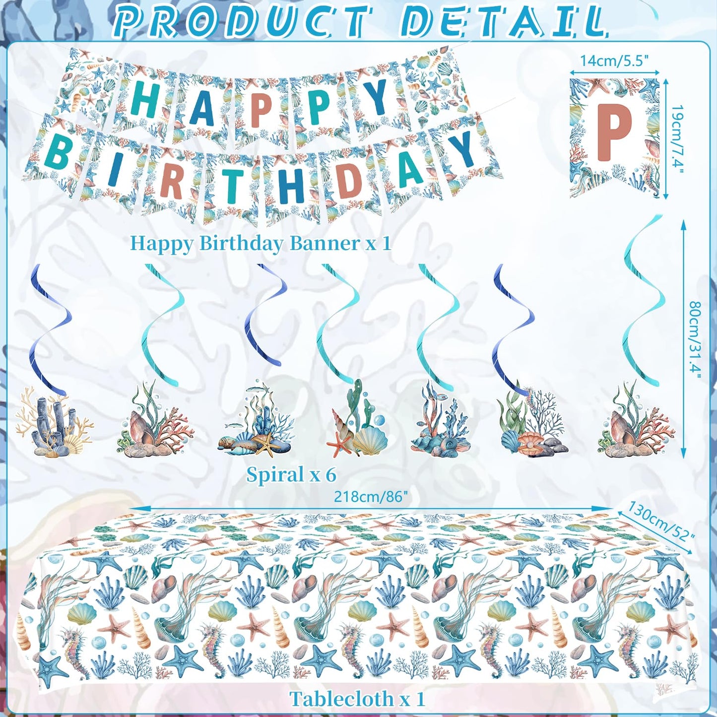 Obussgar Shells Birthday Party Decorations - Shells Party Supplies including Banner, Plate, Cake Topper, Cup, Napkin, Balloon, Tablecloth - Serves 20