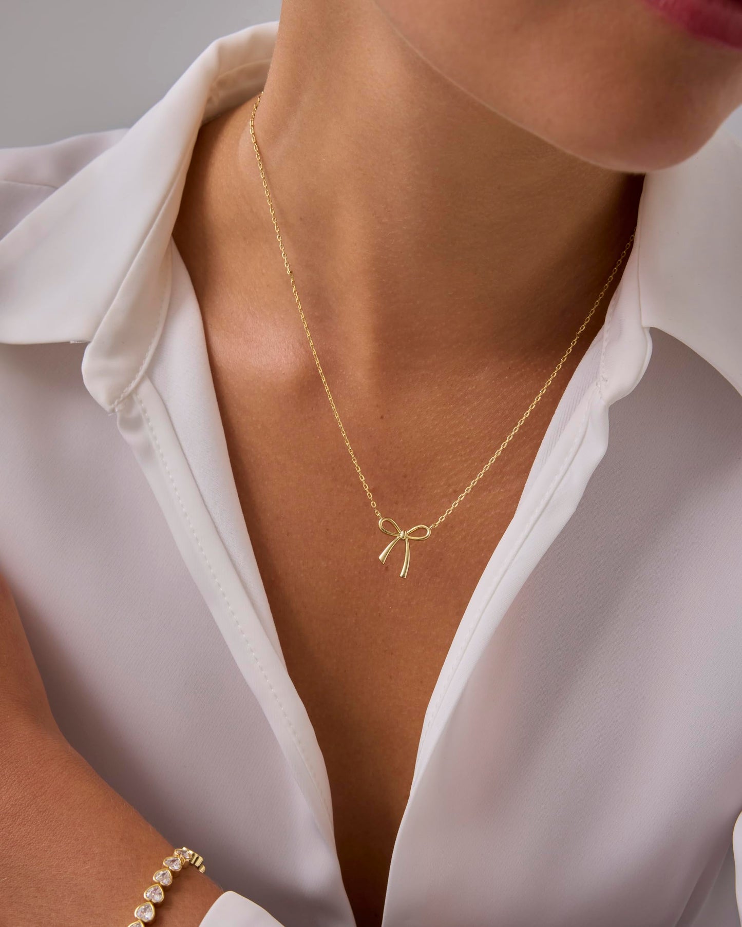 PAVOI 14K Yellow Gold Plated Bow Pendant Necklace for Women | Coquette Chain Necklace