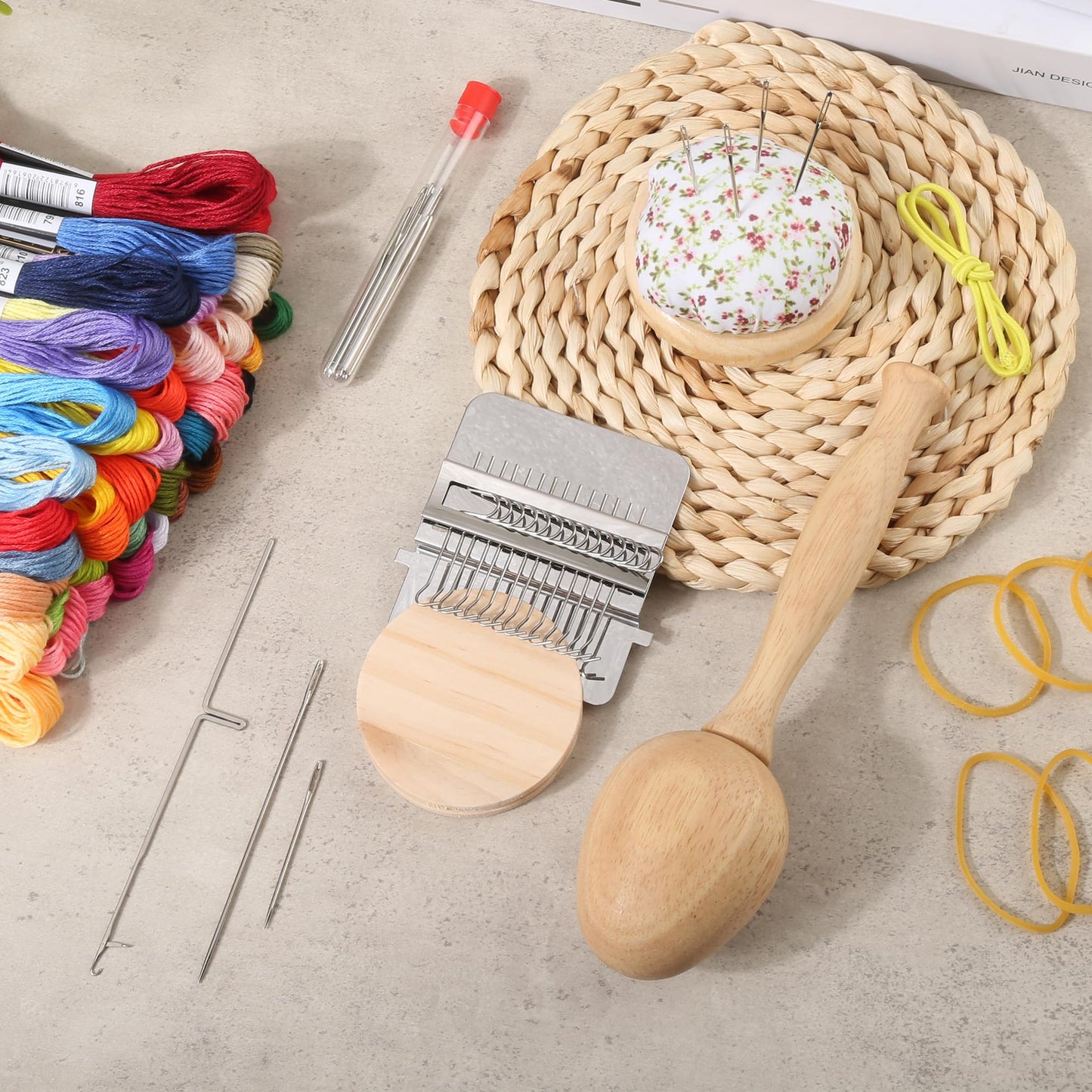 PHOXPH Mini Darning Loom Kit, Egg Knit Patch Kit, PatchMaker Mending Tool with 50 Colors Yarn, 14 Hooks, Weaving Loom for Socks, Jeans & Sweaters, Clothes Repair, Fixing Kit for Beginners (Egg Set)