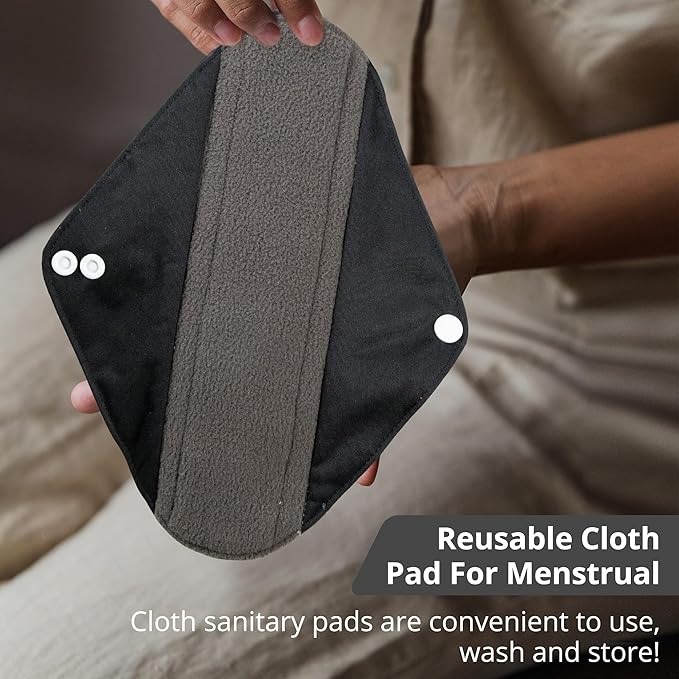 7pcs Set 1 pc Mini Wet Bag +6pcs Absorbent Reusable Sanitary Pads/Washable Cloth Menstrual Pads(Black,S)