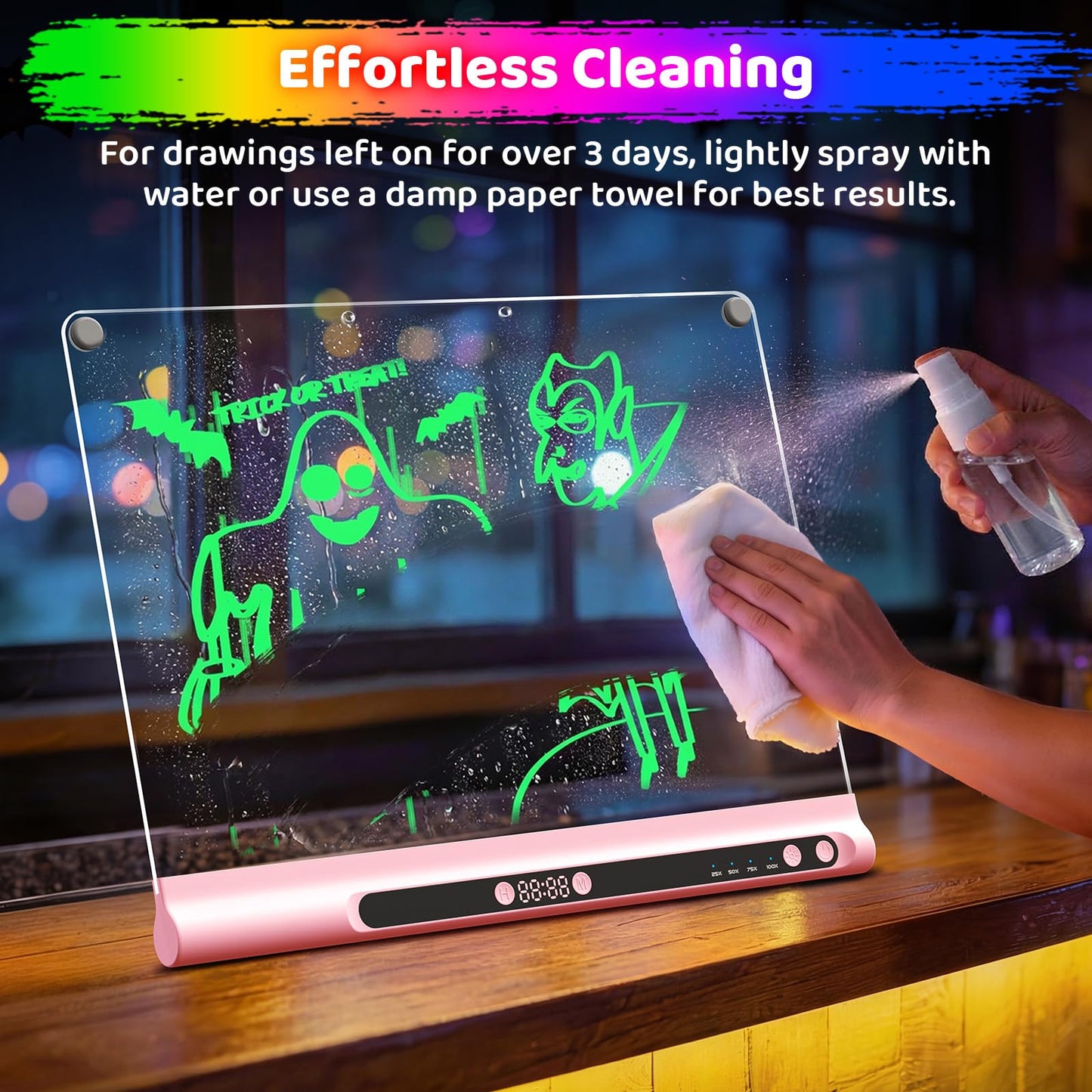 16“ Rechargeable LED Drawing Board, 9-Color Light Modes with Timer & Built-in Stand, Neon Art Dry Erase Glow Up Doodle Note Pad, Sketching Gift Toy for Kids/Girls/Teens, 6 Markers & Tracing Book