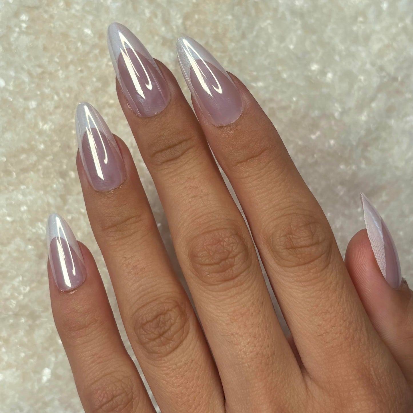 CHROME FRENCH Press-On Nails by Lavaa Beauty | Almond French Tip & Pearly Chrome Finish