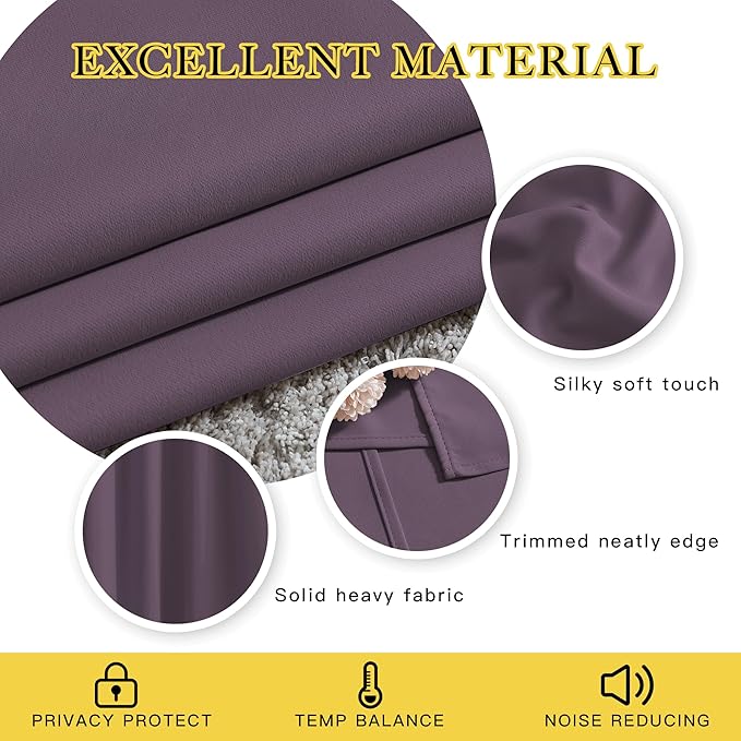 NICETOWN Plum Living Room Curtains 90 inches Long, Grommet Home Fashion Energy Saving Room Darkening Sound Dampening Window Treatments for Bedroom, 2 Panels, W52 x L90