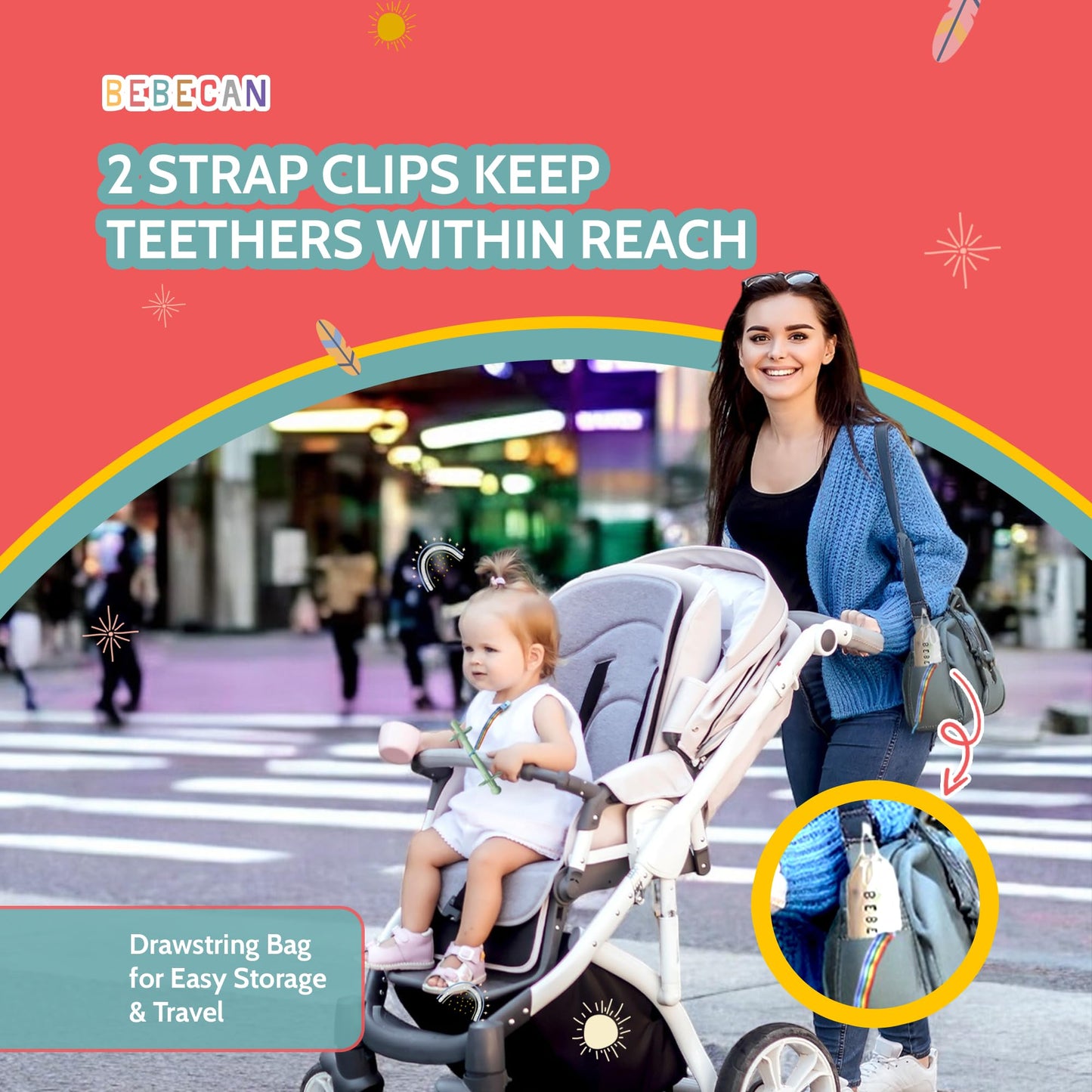 Bebecan Shielded Teething Tubes – Baby Teething Relief 0-36 Months, Anti-Choking Design, Clip-Attachable, BPA-Free Silicone, 5 Soft Tubes + 2 Teether Clips + 2 Brushes + Storage Bag