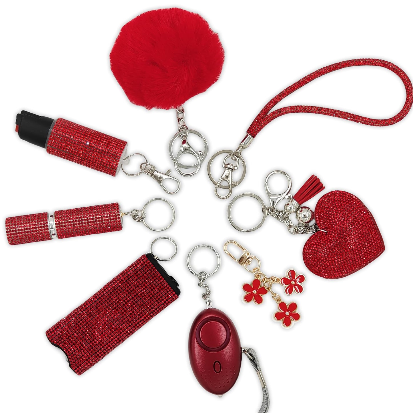 KLKOKVKE Gift Keychain Set for Women Including Wrist Strap, Heart Accessory, Petal Decor and Pom Pom Brown
