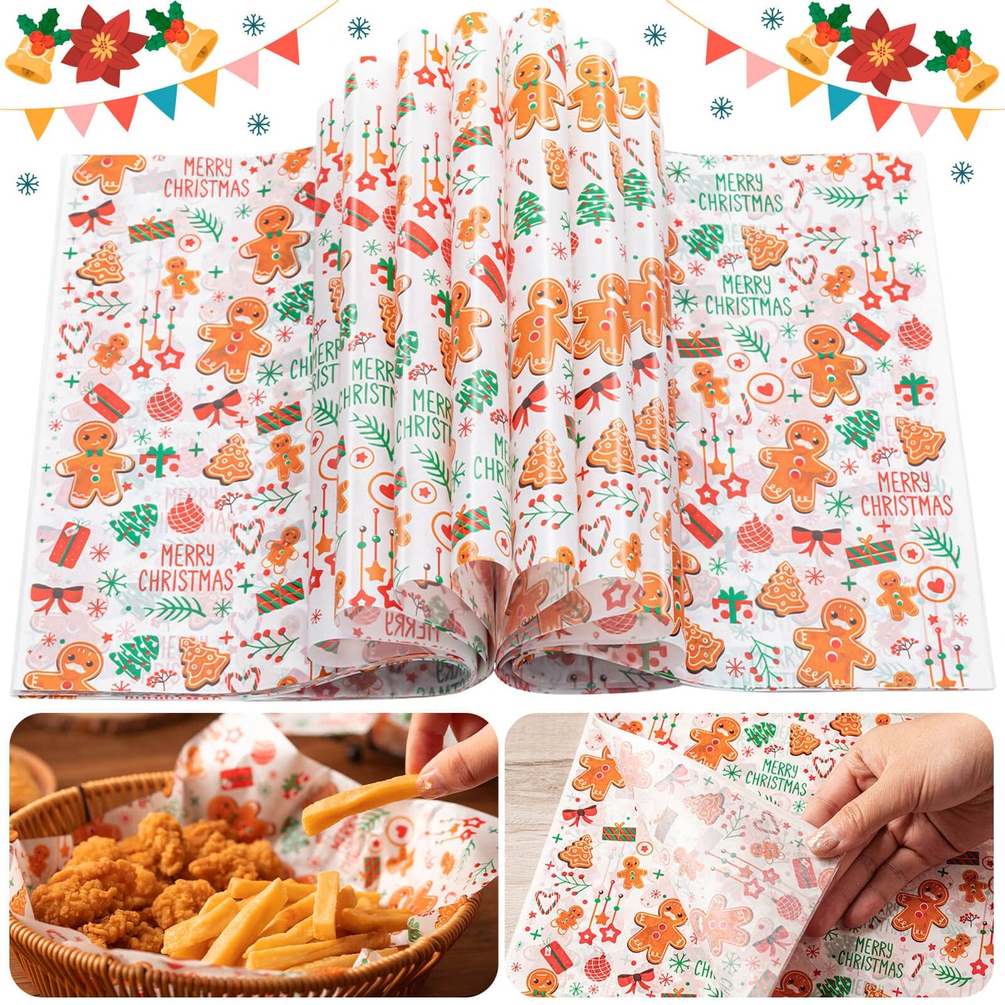 100 Pcs Christmas Wax Paper Sheets for Food, Deli Paper, Sandwich Wrap, Candy & Cookies Wraps