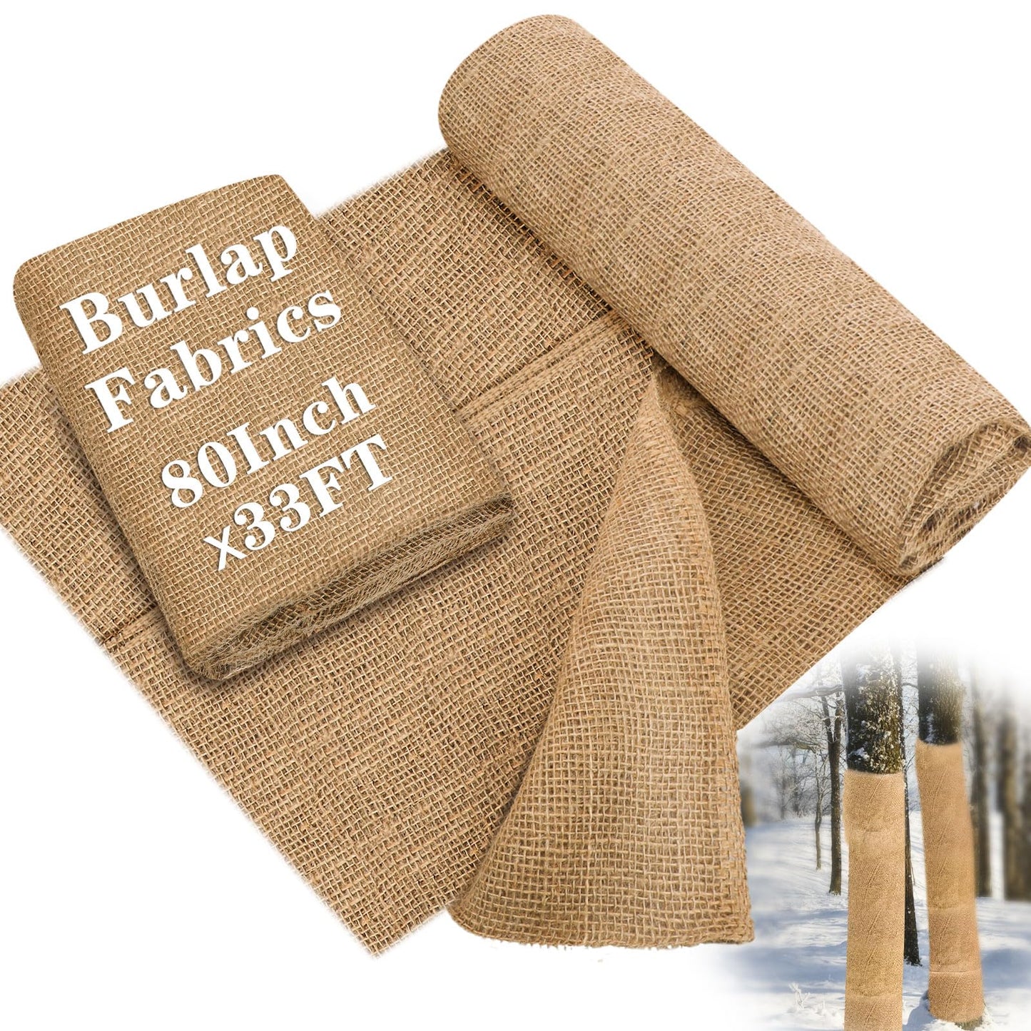 Buryeah 80 Inch x 33 ft Burlap Fabrics Roll Natural Burlap Garden Multipurpose Weed Barrier Garden Landscape Blankets Cloth Weed Barrier Fabric Jute for Outdoor Home Craft Shrubs Party Decor