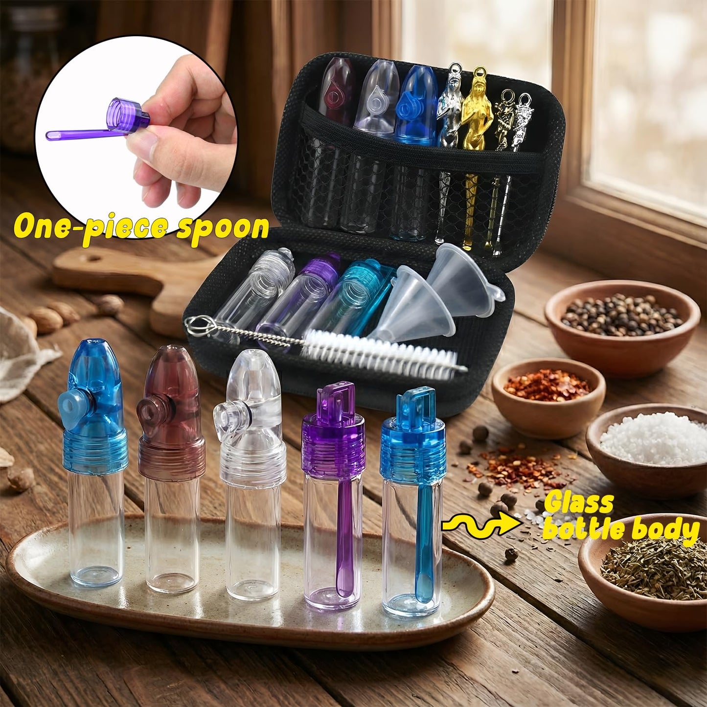 Molybdix Portable Spice Dispenser, 15 Pack Travel Seasoning Containers, Mini Kitchen Spices Containers Set, Leak-proof Metal Spices Jar for Outdoor Camping