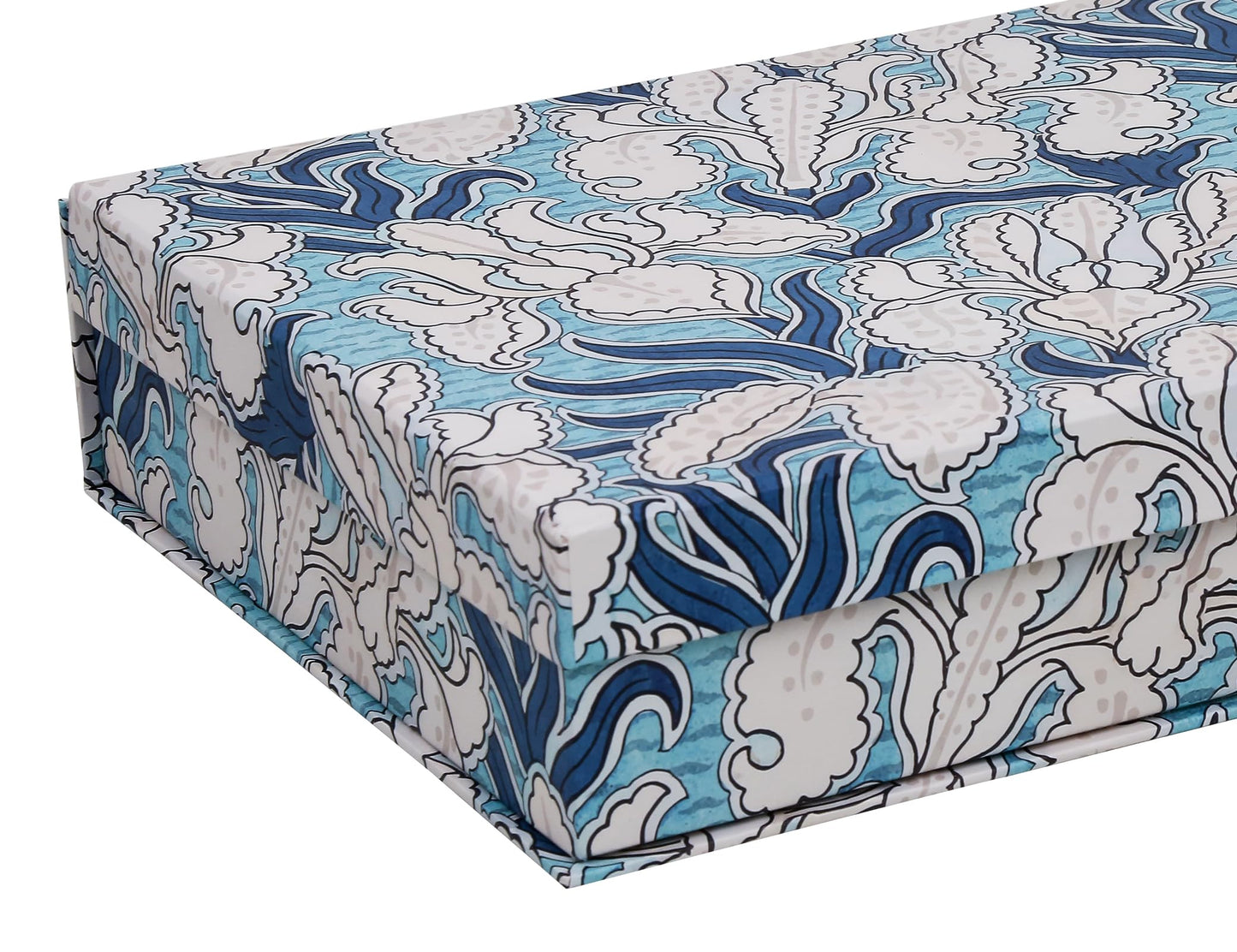 MIZFRUZZY 3-Piece Decorative Storage Boxes with Lids, Blue & White Art-Inspired Botanical Pattern, Sturdy Cardboard Keepsake Boxes, Stackable Memory Storage Boxes for Home Decor & Shelving