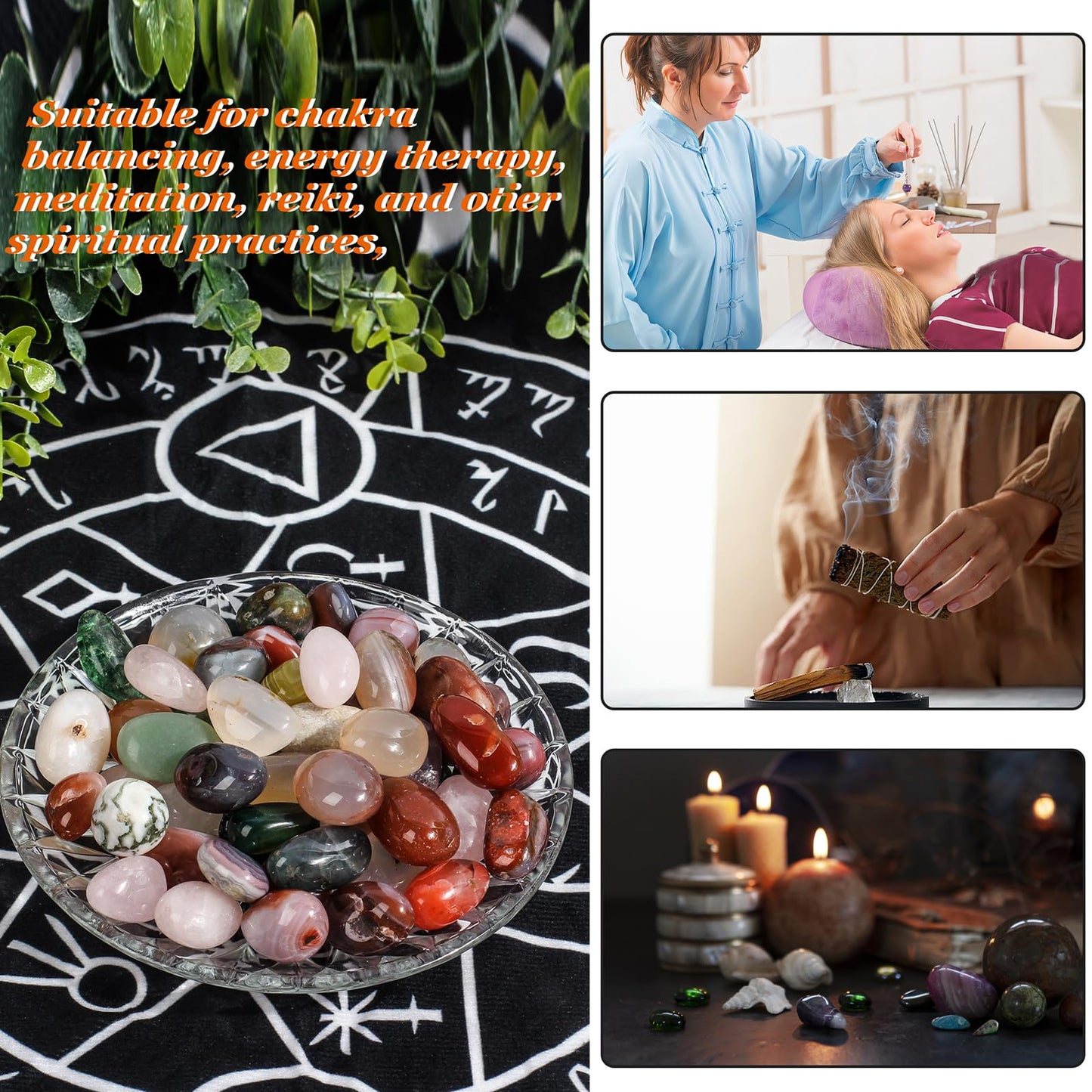 Natural Crystal and Healing Stones Set,36 Pc Agate Stones Rock Gemstones,Witches Reiki Energy Balancing Meditation Divination Home Decor DIY