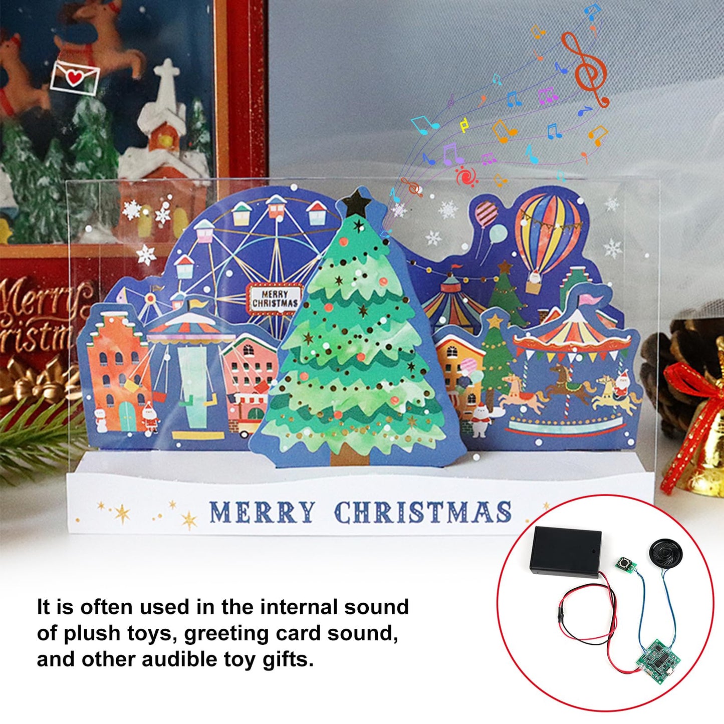 Geekstory Recordable Sound Module 8M Button Control Music Voice Chip Programmable with Speaker+Battery Box for DIY Music Greeting Card Christmas Creative Gift