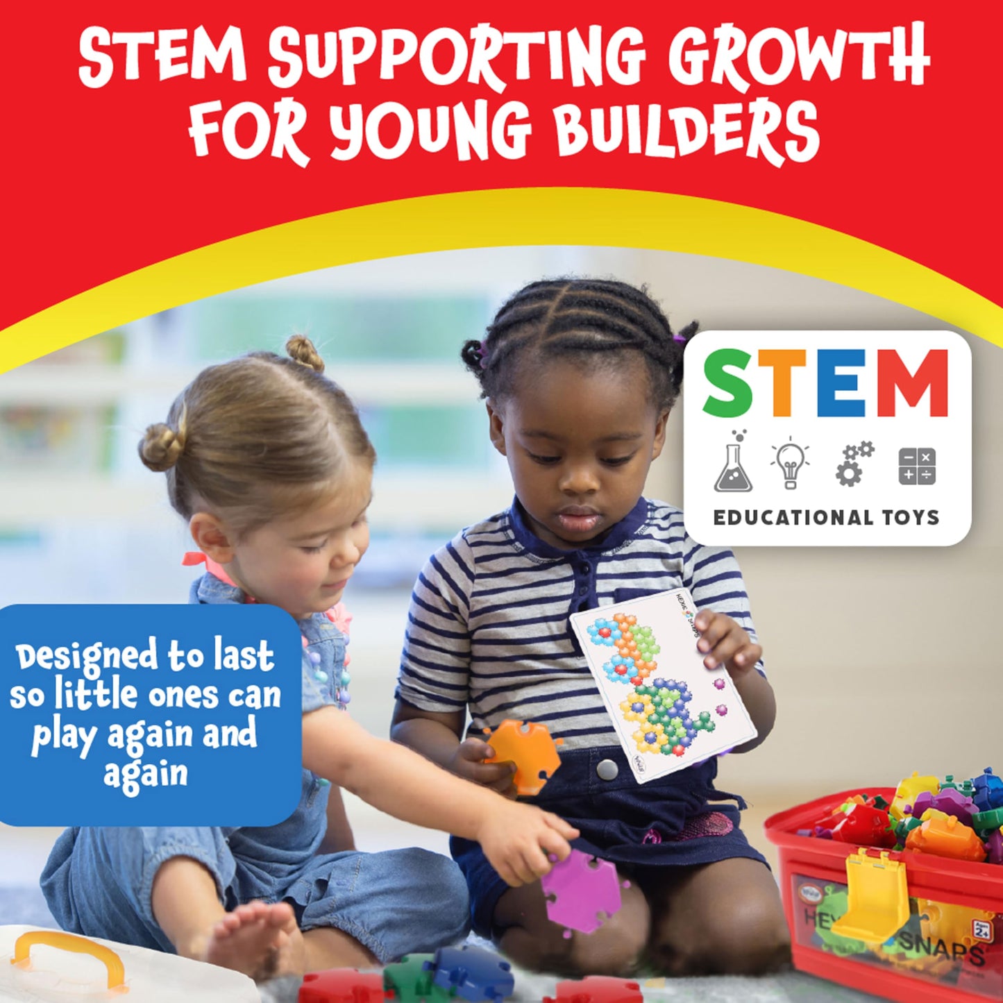 Popular Plaything Pattern Blocks Puzzle Building Educational Toy Stem Gift for Kids 2-6 92 Pieces & Carrying Case - Hexie-Snaps