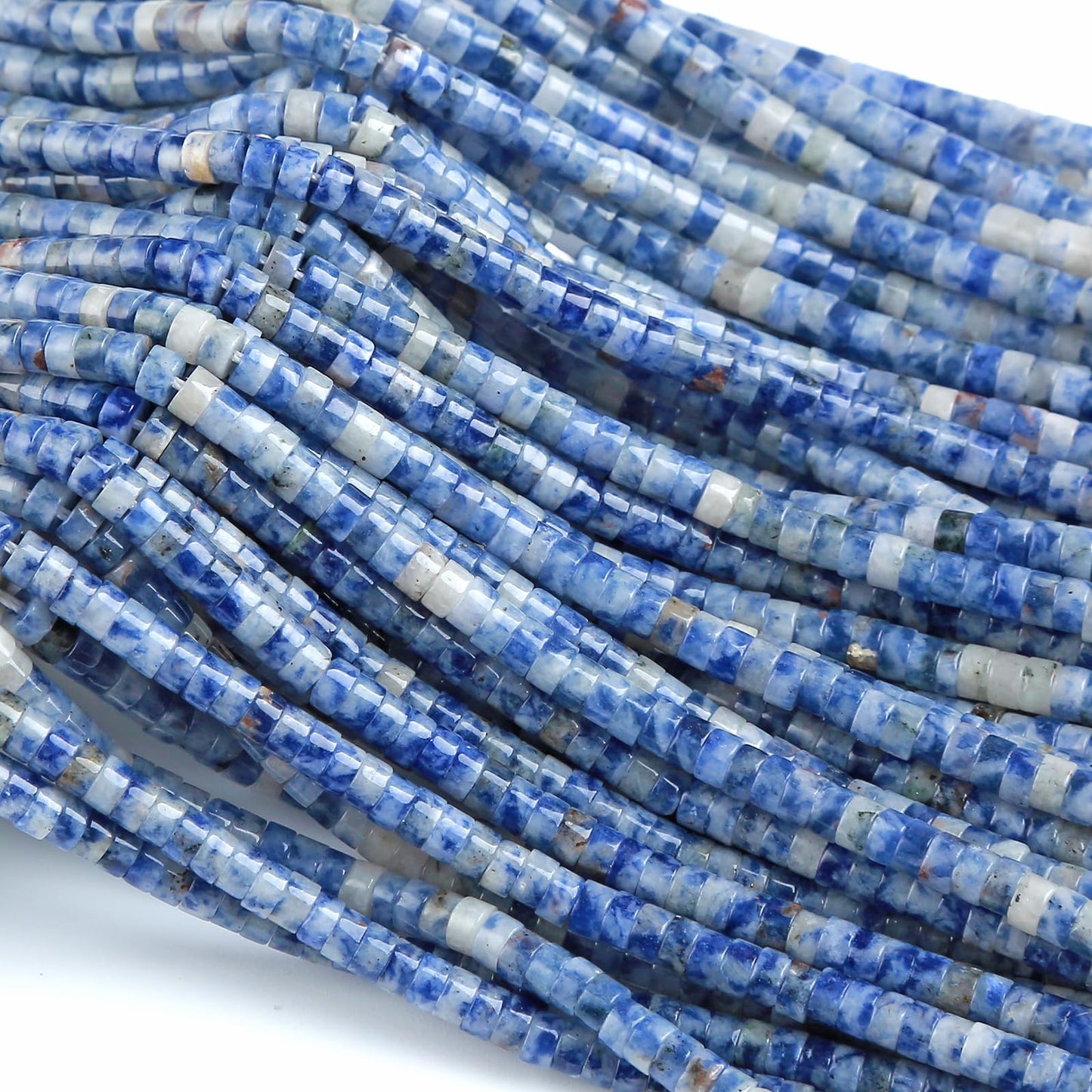 150pcs 2x4mm Natural Blue Sodalite Stone Tube Shape Beads Loose Flat Round Cylinder Flat Spacer Black Stone Beads for Bracelet Earrings Jewelry Making