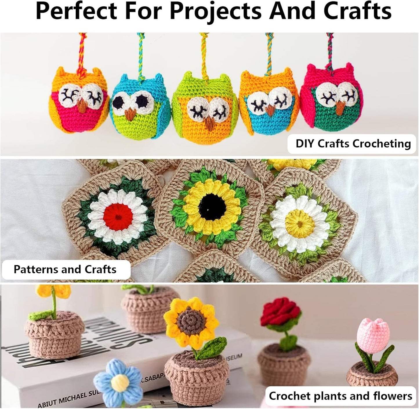 JC CRAFT Beginner Crochet Kit – 81 Piece Starter Set with 15 Colorful Yarns, Ergonomic Hooks, Complete Supplies, White Tote Bag, Accessories Case, Guide Book & Online Video Lessons