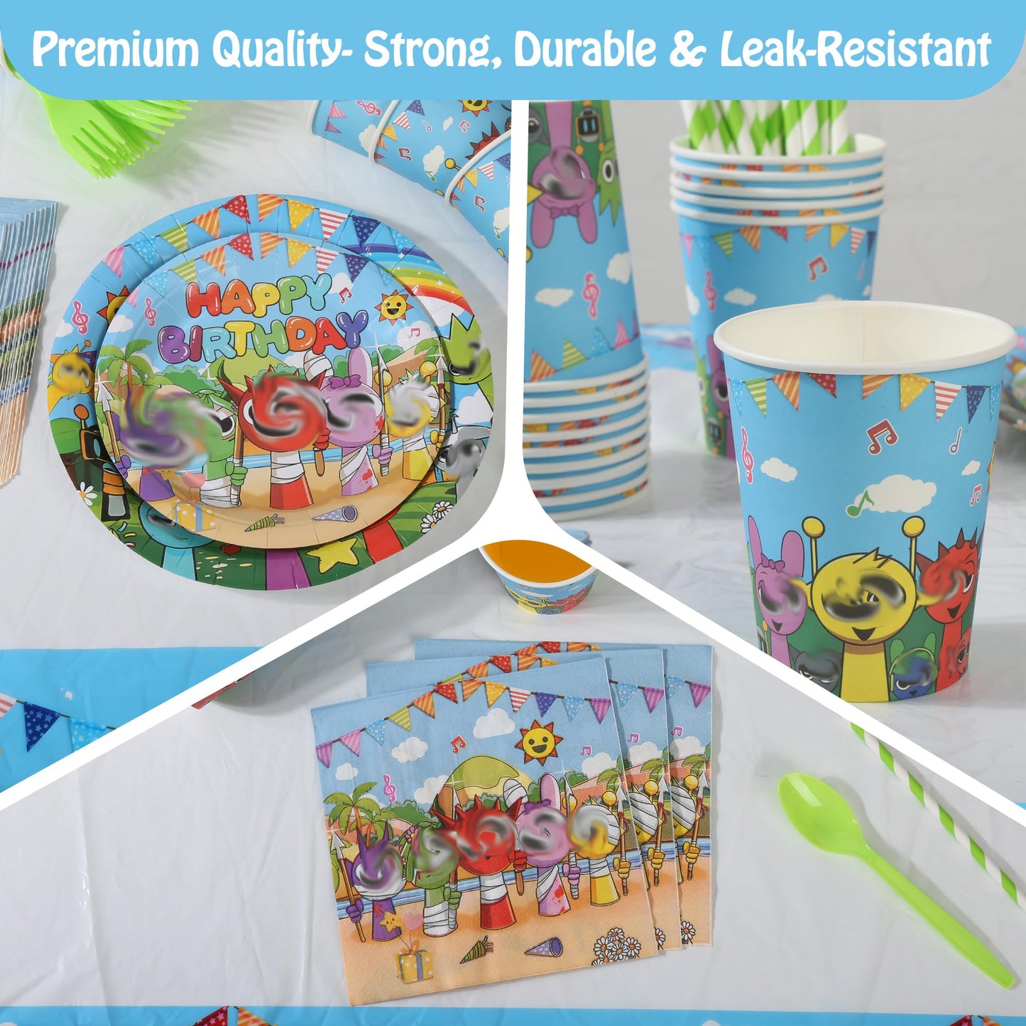 DUMBI 229 PCS Birthday Party Supplies Set – Complete Birthday Decorations with Balloons, Banner, Tablecloth, Cake Toppers, Stickers & Backdrop – Fun Decorations for Kids & Fans
