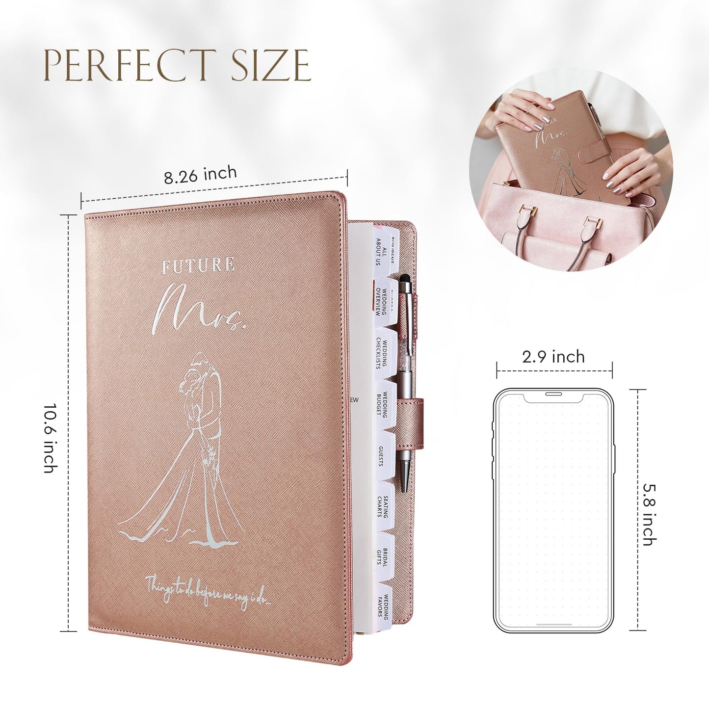AW BRIDAL Future Mrs Wedding Planner Book and Organizer Gift Set, Personalized Destination Wedding Planners, Rose Gold Planning Gift for Bride and Engaged Couples, Cool Engagement Gifts for Her