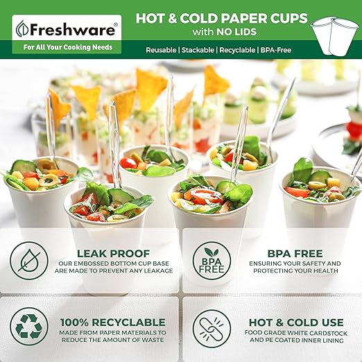 Freshware Coffee Cups 8 oz [300 Pack] Disposable Paper Cups for Hot or Iced Coffee Cup, Slushie Cup, Milkshakes, Smoothies, and Tea