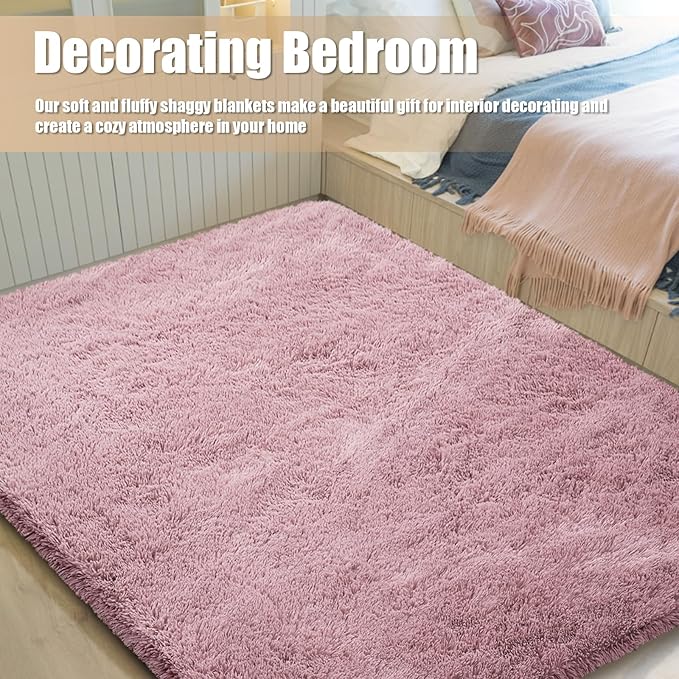 Shag Area Rug for Bedroom 3x5,Blush Fluffy Area Rugs for Living Room,Soft Fuzzy Rug Non-Shedding Indoor Plush Carpet for Kids Bedroom Nursery Dorm Home Decor