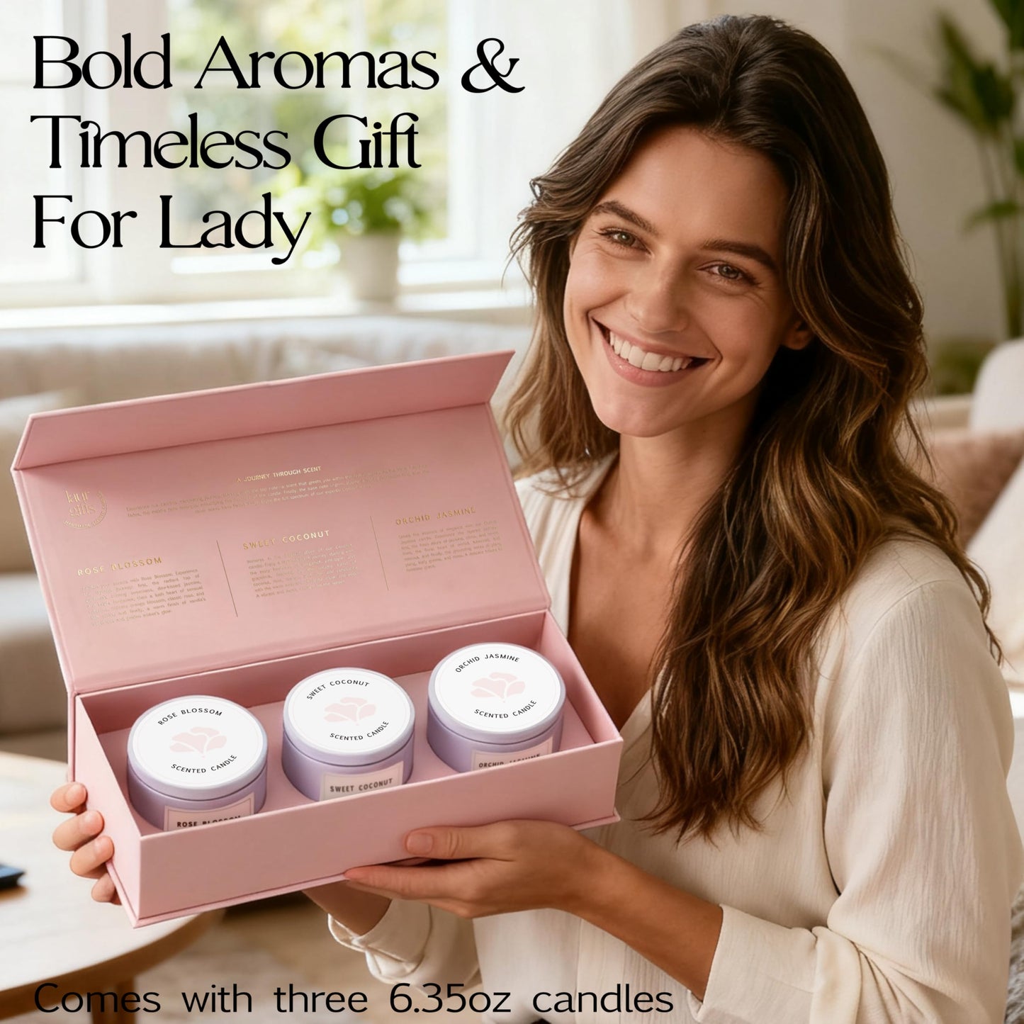 Luxury Candle Gift Set for Women – Luxury Candle Box with 3 Scented Soy Candles in Pink Box – Mother's Day, Birthday & Housewarming Gift