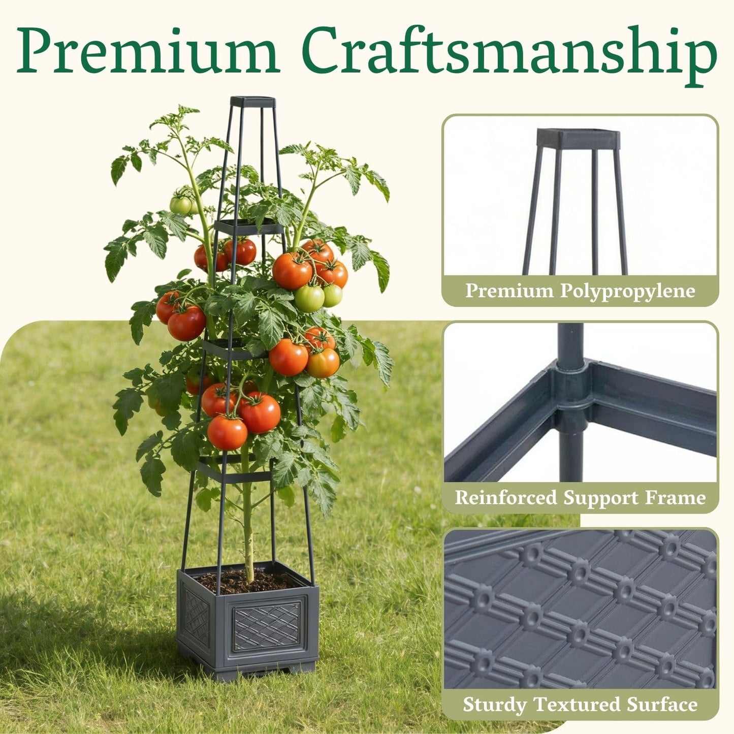 Chirpartti Rolling Tomato Planter with Trellis | Self-Watering Raised Garden Bed Tomato Pots for Growing Tomatoes | Planter Box with Trellis with Wheels for Climbing Plants Greenhouse Indoor Outdoor