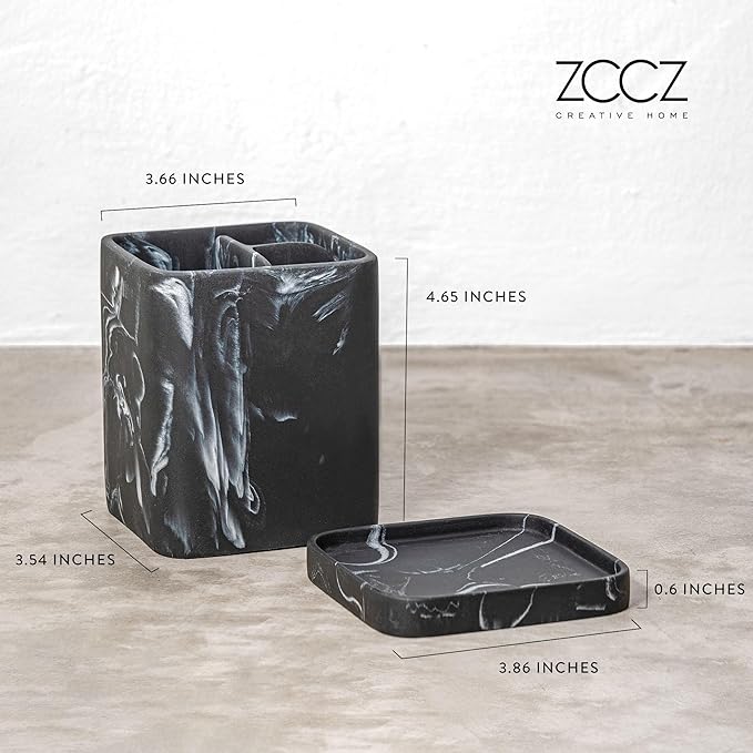 zccz Toothbrush Holder, Countertop Marble Look Electric Toothbrush Toothpaste Makeup Brush and Razor Holder Stand Bathroom Organizer with Detachable Tray