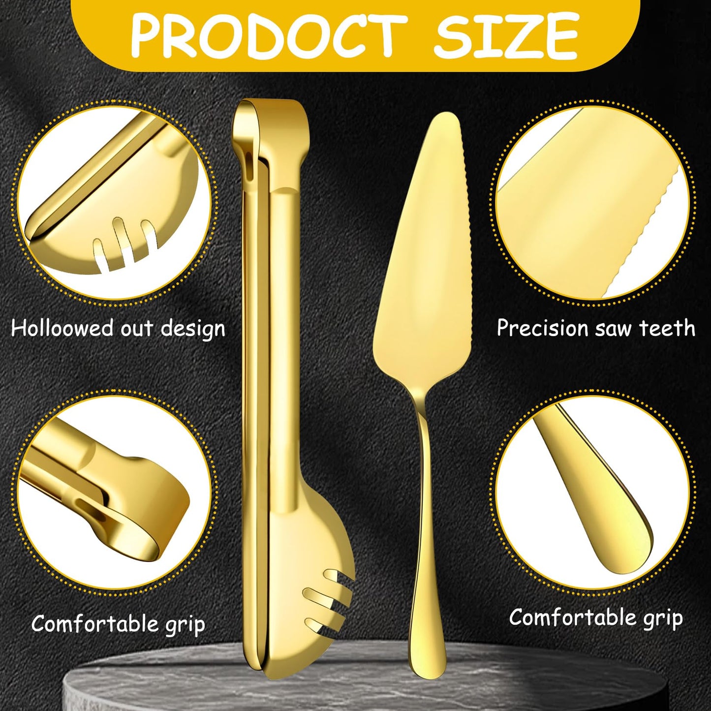 17 Pcs Gold Serving Utensils Set Include Stainless Steel Large Serving Spoons Slotted Spoons Forks Soup Ladle Pie Server - Metal Utensils for Parties Buffet Catering, Dishwasher Safe
