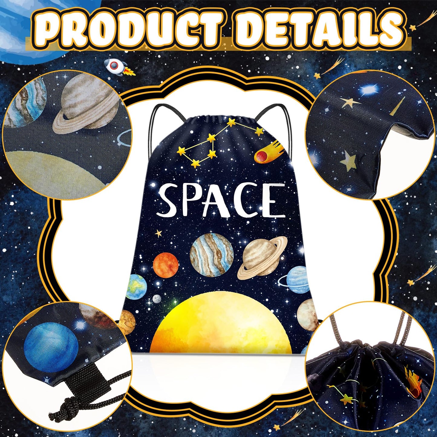 Paterr 12 Pcs Outer Space Party Favors, Astronaut Drawstring Backpack for Kids, Reusable Birthday Astronaut Return Goodie Bags, Galaxy Space Gift Bag for Baby Shower Supplies Candy Treat