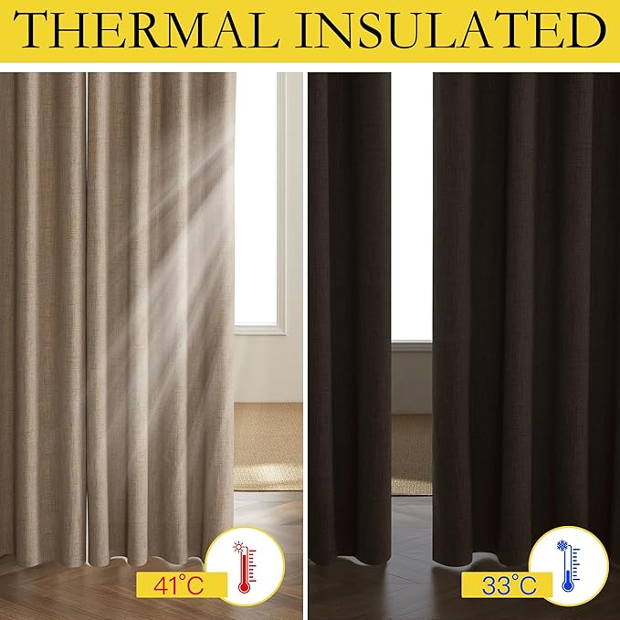 NICETOWN Burlap Vintage Open Linen Weave Flax Thermal Curtains, 100% Blackout Curtains 90" Long for Dining Room, Soundproof Window Treatment Drapes for Home Cinema, 52" Wide Per Panel, Set of 2