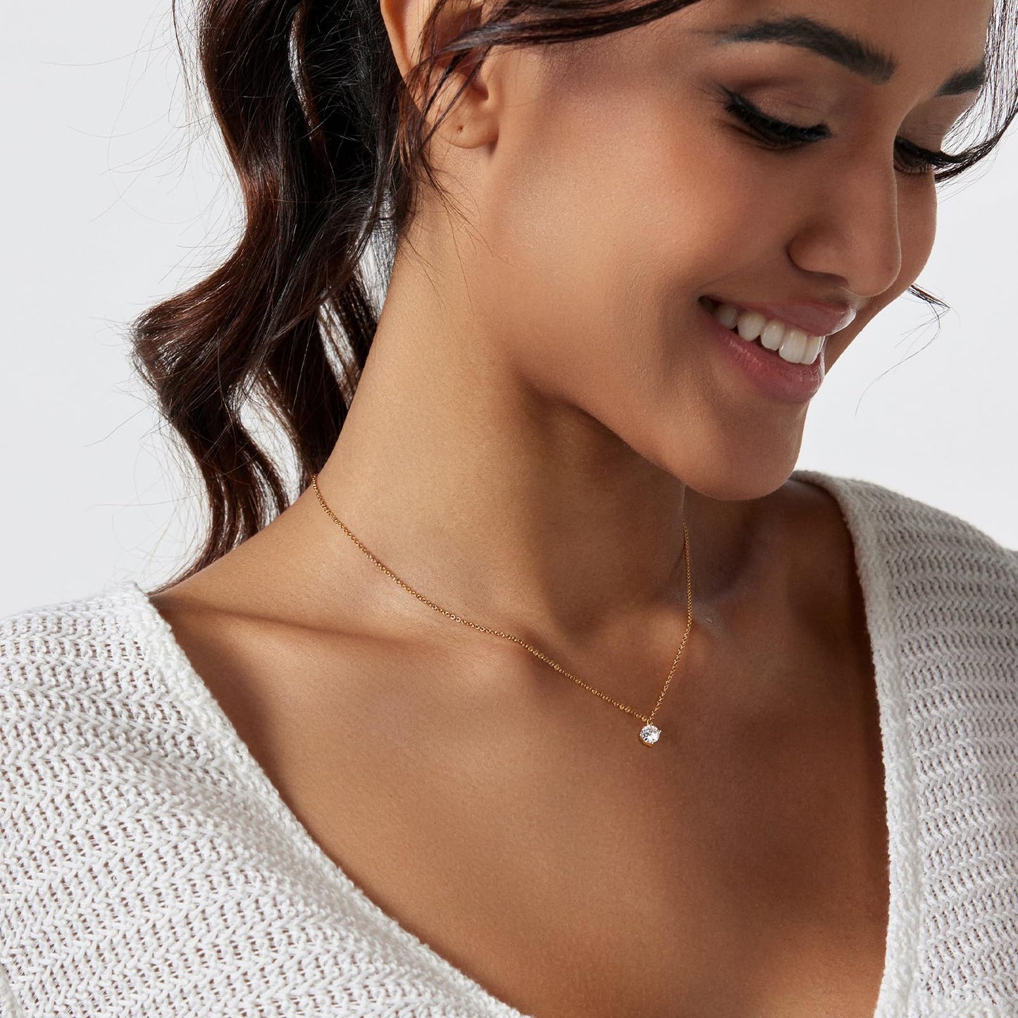 Zeffy Diamond Necklace Cubic Zirconia Necklaces Cute Tiny Gold Rhinestone Dainty Gold Necklace Jewelry Gifts for Women