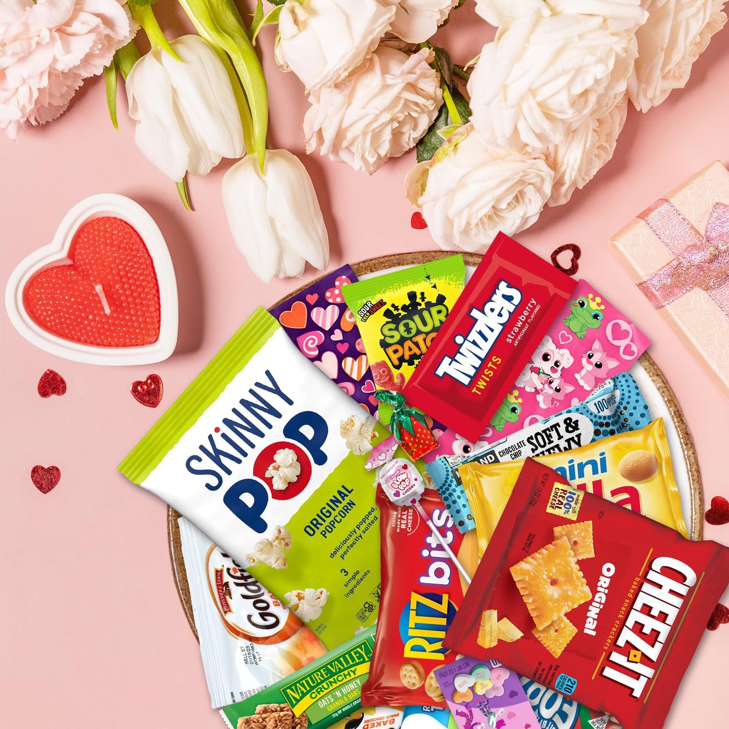 Valentine's Snacks Care Package Gift Box - Snack Box Gift Basket - Large Variety Snacks, Candy & Treats for College Students, Adults, Kids - 45 Count