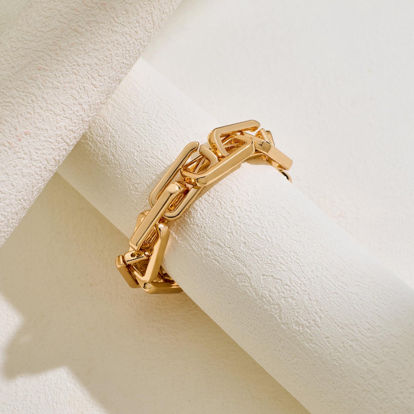 WOWORAMA Chunky Link Bracelet for Women Trendy Stretch Square Chain Bangle Bracelets Thick Chunky Paperclip Link Chain Bracelet