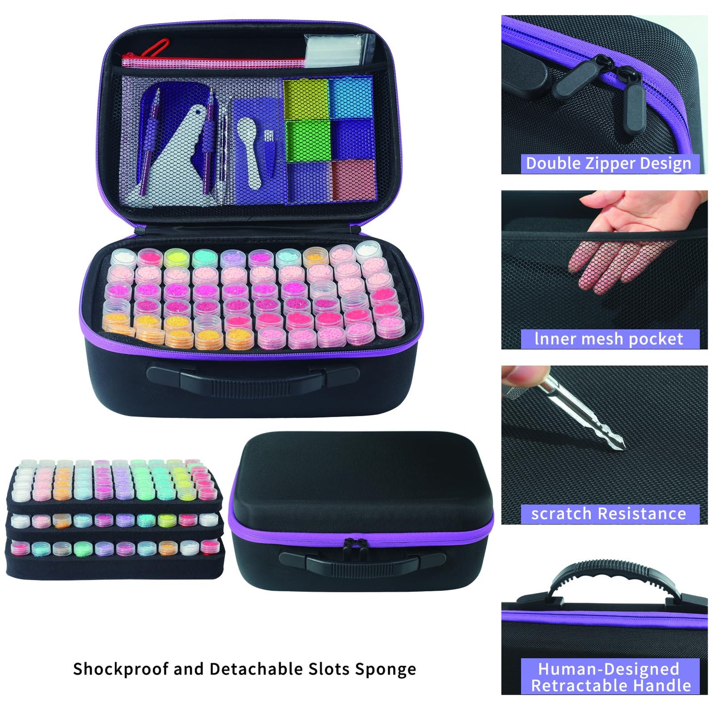 Douorgan Diamond Painting Storage Containers Accessories and Tools Portable Diamond Painting Organizer Shockproof Diamond Art Storage Case Beads Storage Box (60 Jars +120 Mini Jars)