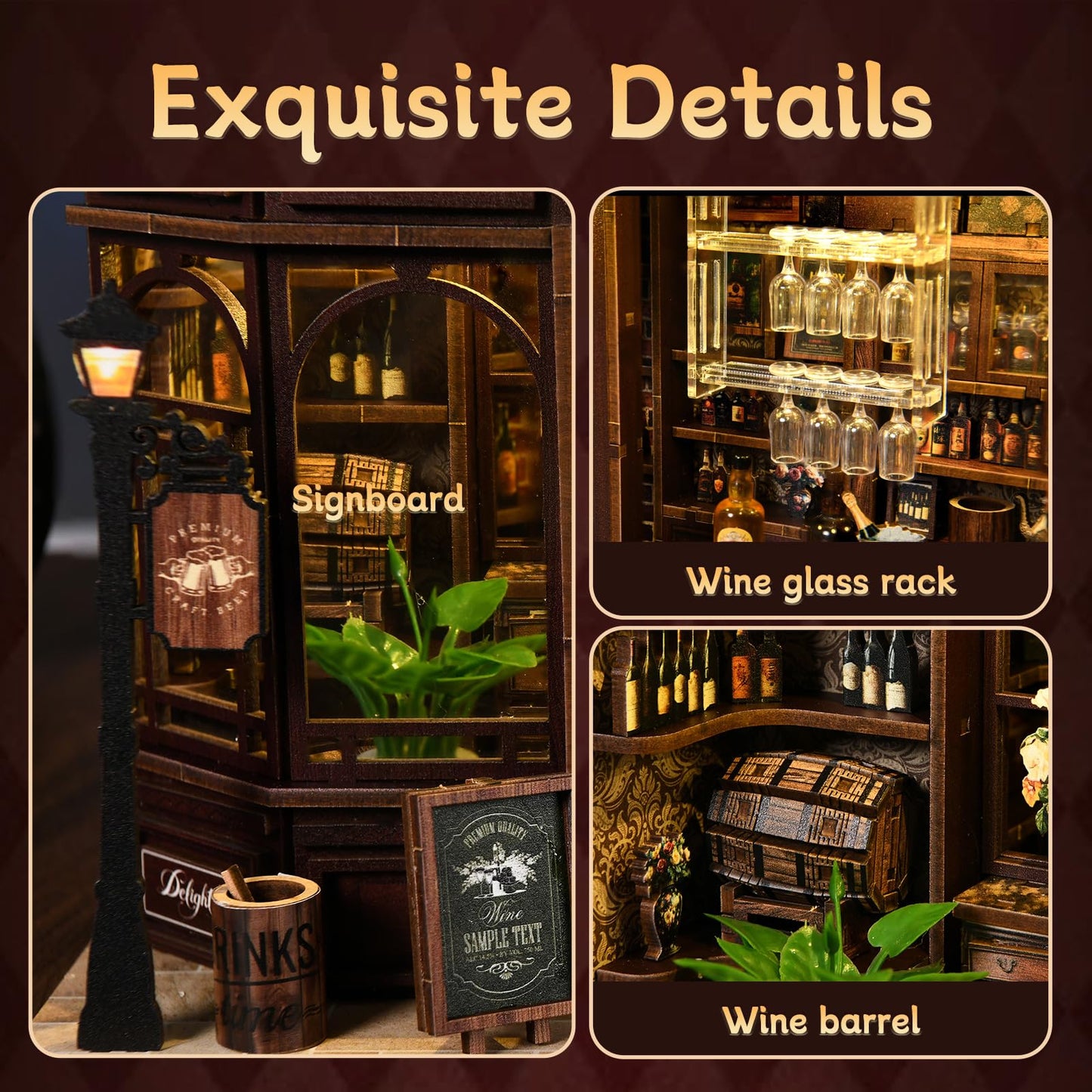 FLTRXCE Corner Tavern Book Nook Kits for Adults - DIY Miniature Doll House Kit with LED Lights, 3D Wooden Puzzles, Teens & Beginners, Unique Gift for Book Nooks Lovers, Bookshelf Decor
