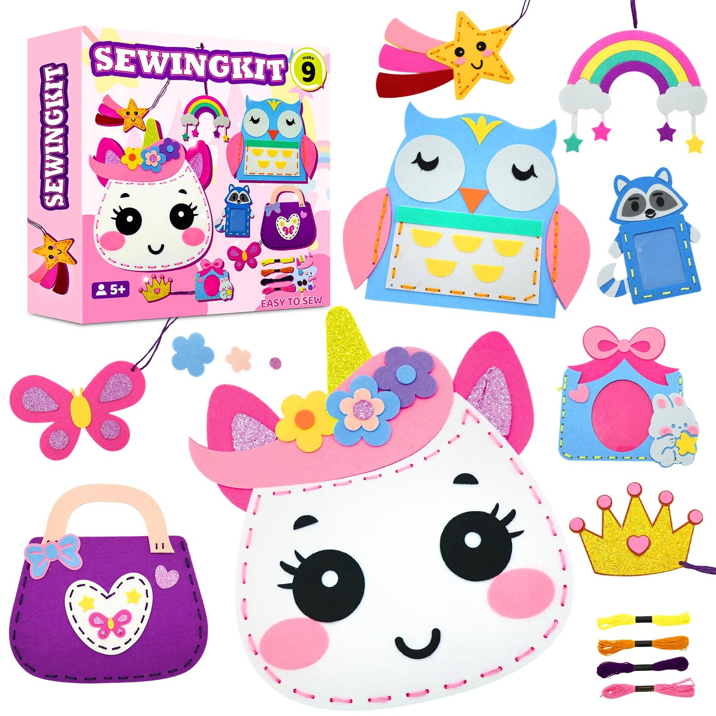 powerful xishan Sewing Kit for Kids, Unicorn 9 Thick Easy DIY Projects Sewing Kits, Beginners Girls Arts & Crafts for Ages 5+, Instructions & Felt, Birthday Gifts, Enlightenment