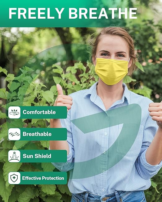 Disposable Face Masks Made in USA, 4 Ply for Families, Students, Breathable All-Day Wear & Safety, FSA HSA Eligible, ASTM Level 3 Medical Grade, 50 Pack, Bright Yellow