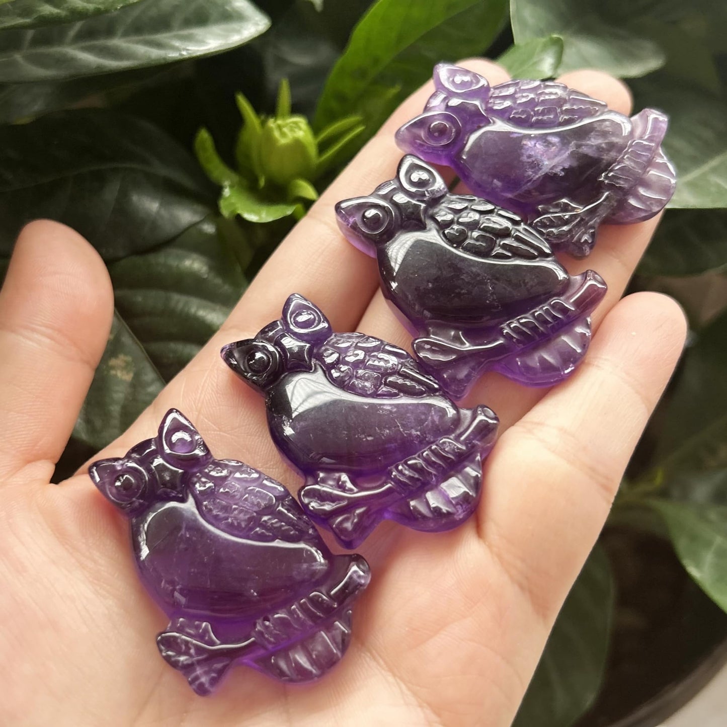 Bacatgem Natural Amethyst Owl Figurines Crystals and Healing Stones,Haped DIY Pendant