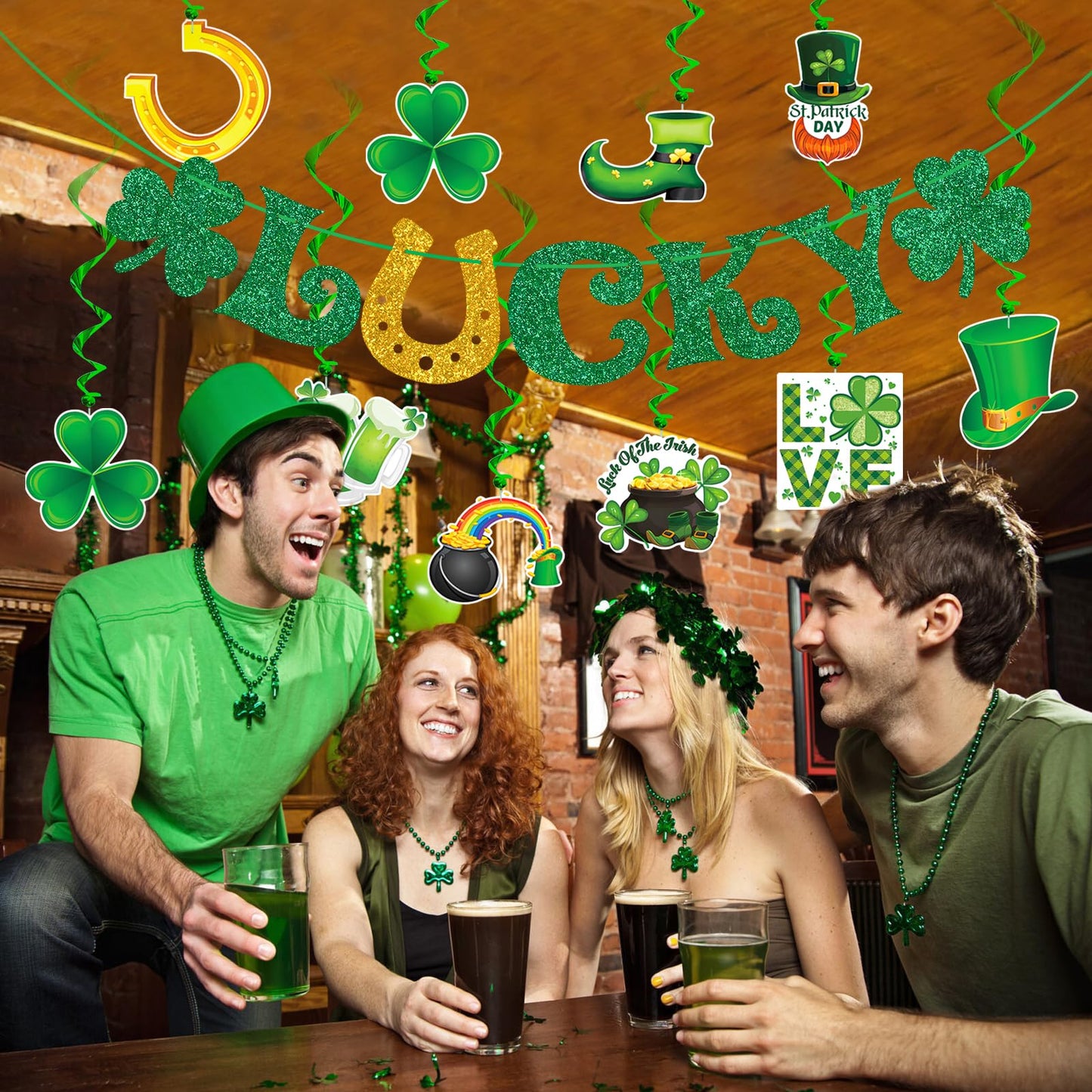 St. Patrick's Day Decorations Kit with Banner, 10 Hanging Swirls, NO-DIY Garlands Decorations for St. Patrick's Day Decor, St. Patrick's Day Party Favor, Office and Home Decor Supplies