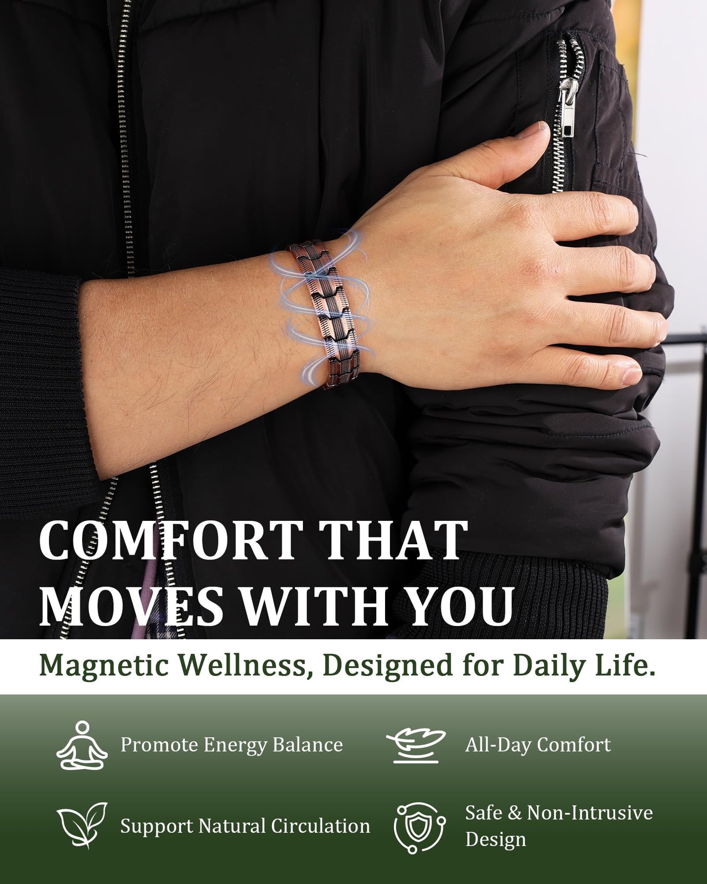 Fashtour Copper Bracelet for Men, 2X Strength 99.99% Pure Copper Magnetic Bracelet with Magnets, Butterfly Clasp Design, Adjustable Length with Sizing Tool (Copper)
