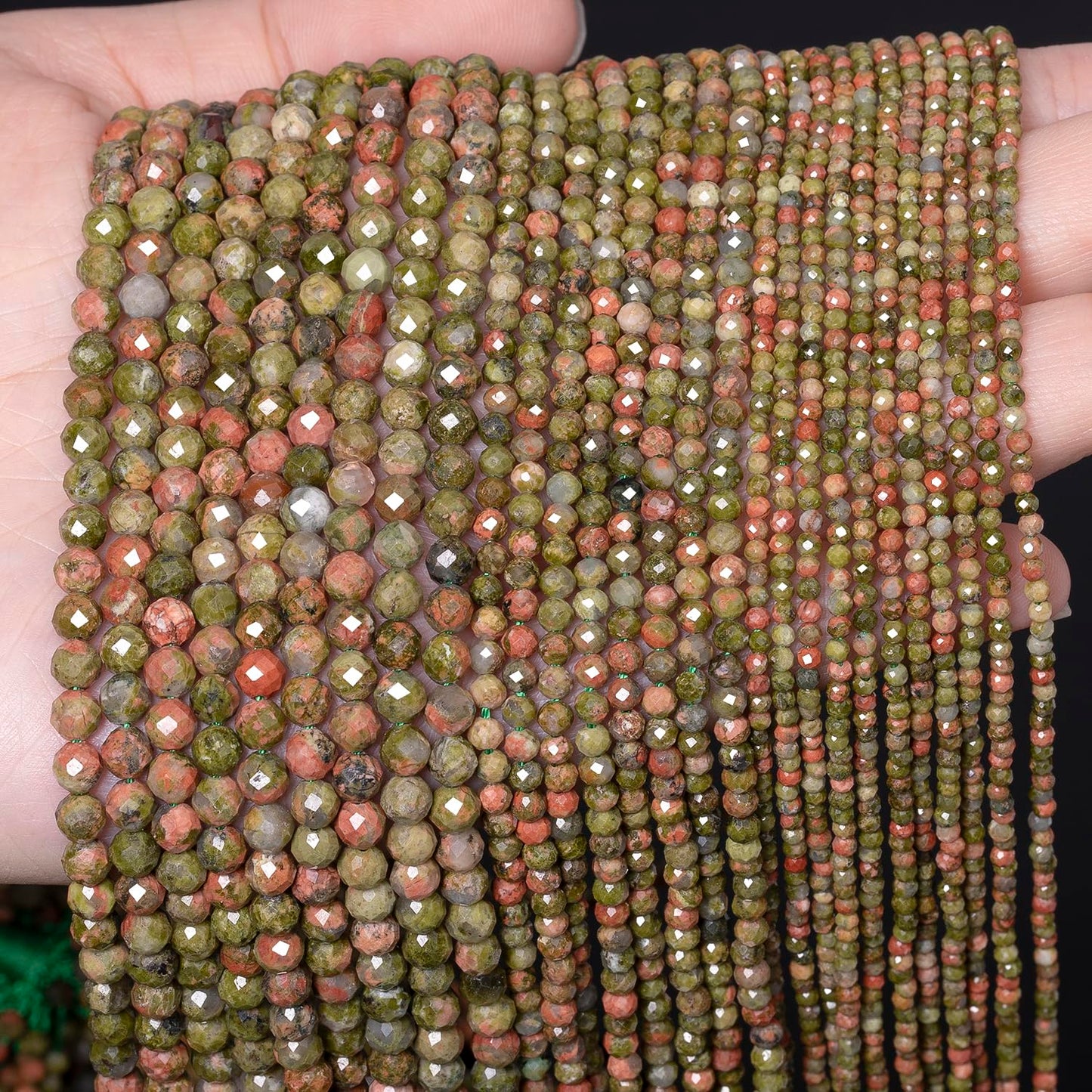 Song Xi 120pcs 3mm Natural Unakite Gemstone Beads Faceted Round Loose Stone Beads for Jewelry Making