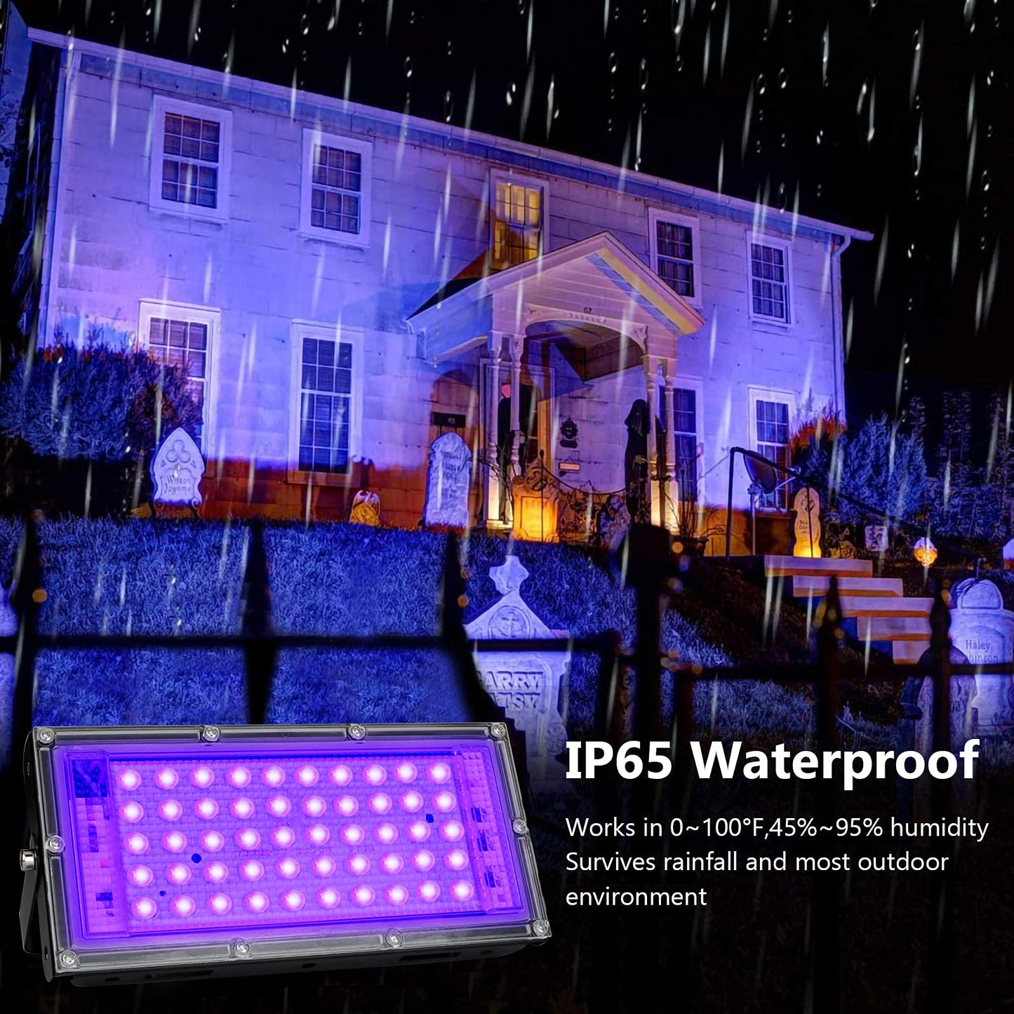 Indmird 2 Pack 50W Black Lights, Blacklight Flood Light with Plug and Switch,for Glow Party, Halloween, Fluorescent Poster, Body Paint
