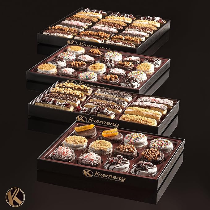 KREMERY Creamy Chocolate Cravings - Halloween Treats For Adults Chocolate Covered Sandwich Cookies & Cream Gift Basket, in Elegant Gift Box (12 Cookies, Assorted Sweet Toppings) Holiday Xmas Christmas